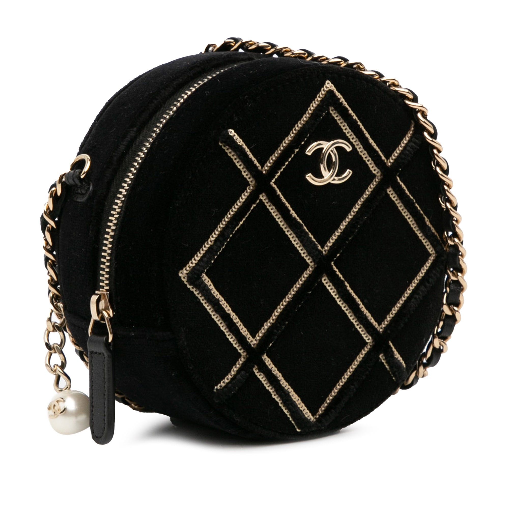 Chanel Chanel Velvet Pearl Sequin Round Crossbody Black Size ONE SIZE - 2 Thumbnail