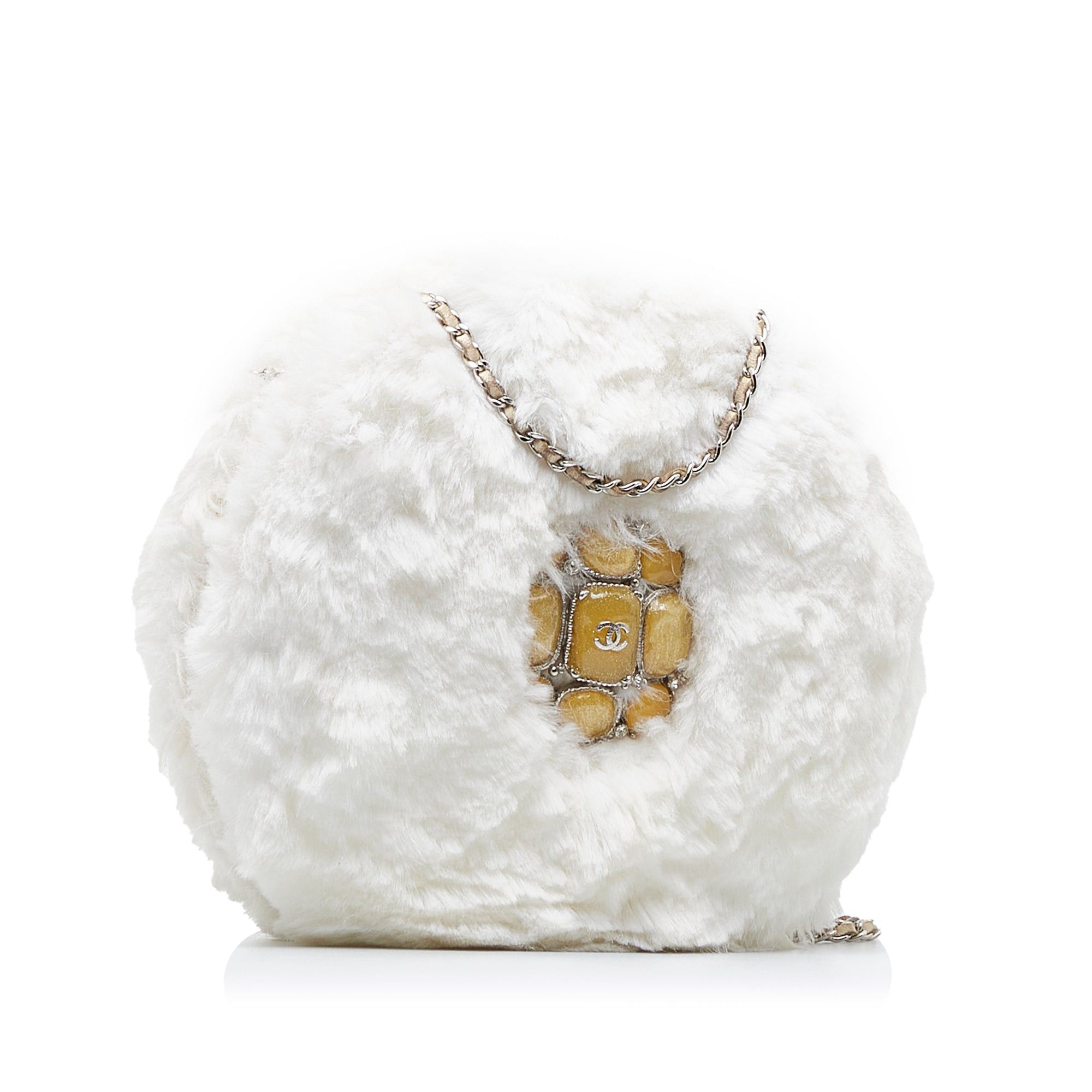 Chanel Chanel CC Crystal Embellished Faux Fur Round Crossbody White Size ONE SIZE - 2 Thumbnail