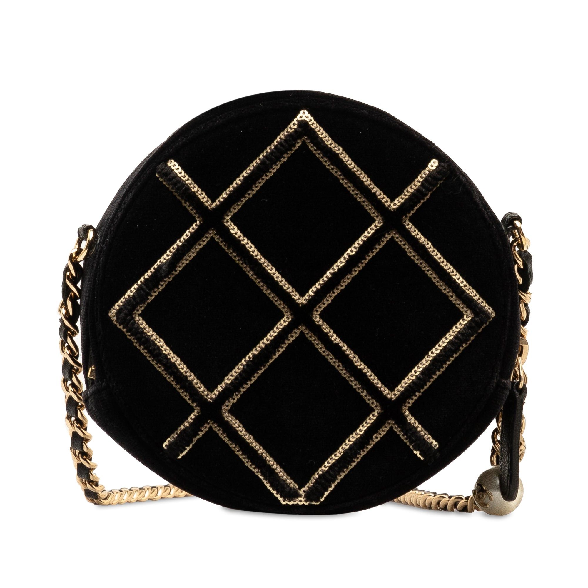 Chanel Chanel Velvet Pearl Sequin Round Crossbody Black Size ONE SIZE - 3 Thumbnail