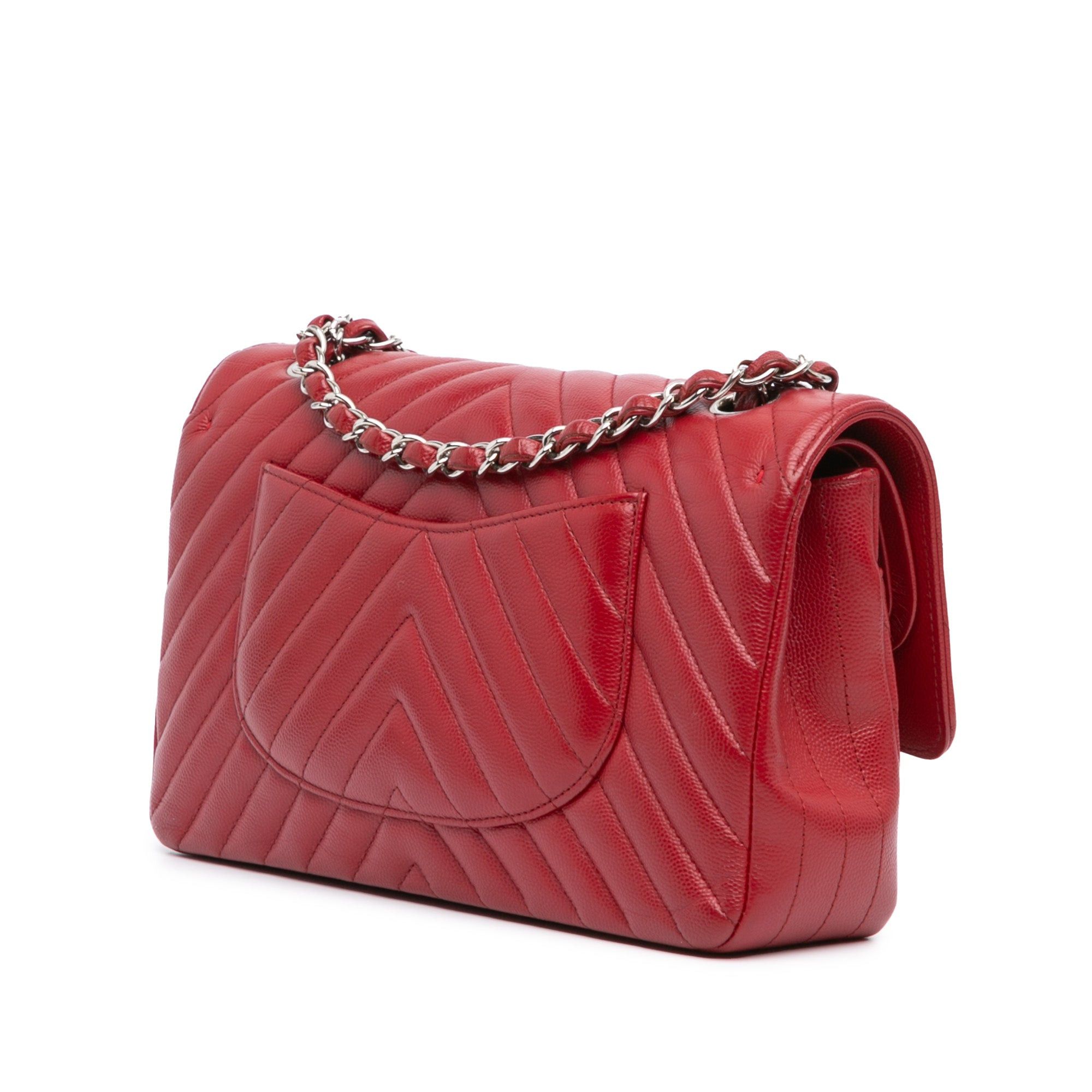 Chanel Chanel Medium Classic Chevron Caviar Double Flap Red Size ONE SIZE - 2 Thumbnail