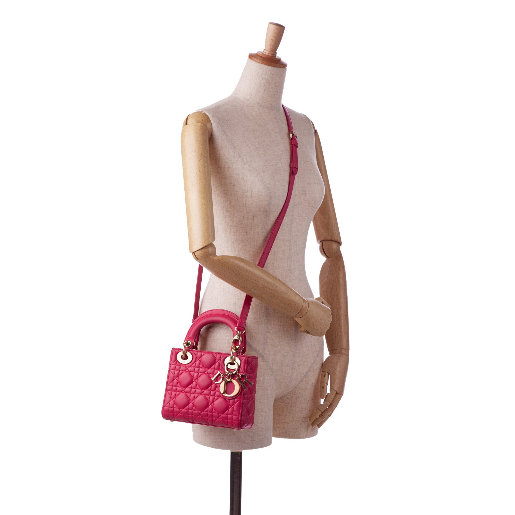 Dior Dior Mini Lambskin Cannage Lady Dior Pink Size ONE SIZE - 9 Thumbnail
