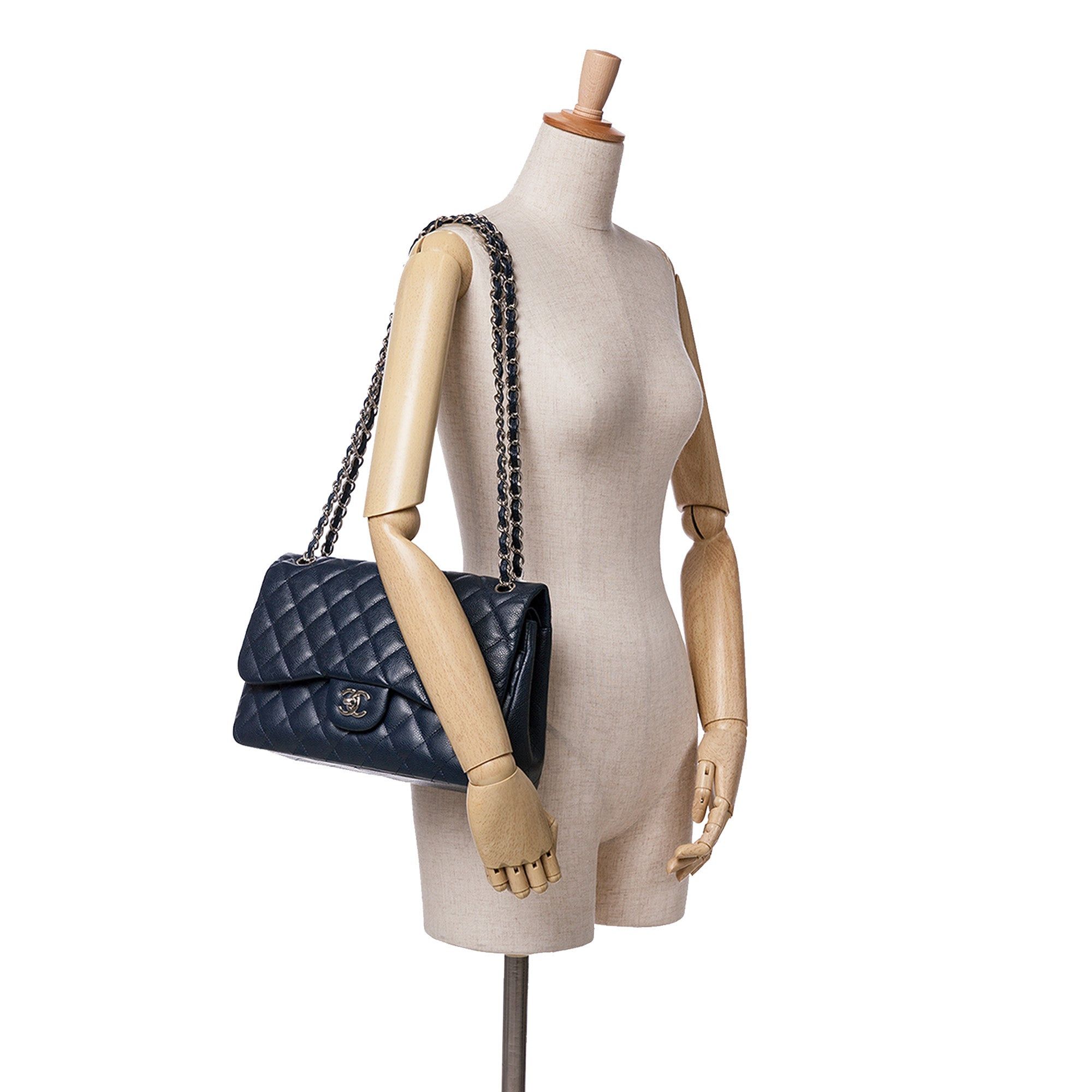 Chanel Chanel Jumbo Classic Caviar Double Flap Blue Size ONE SIZE - 11 Thumbnail