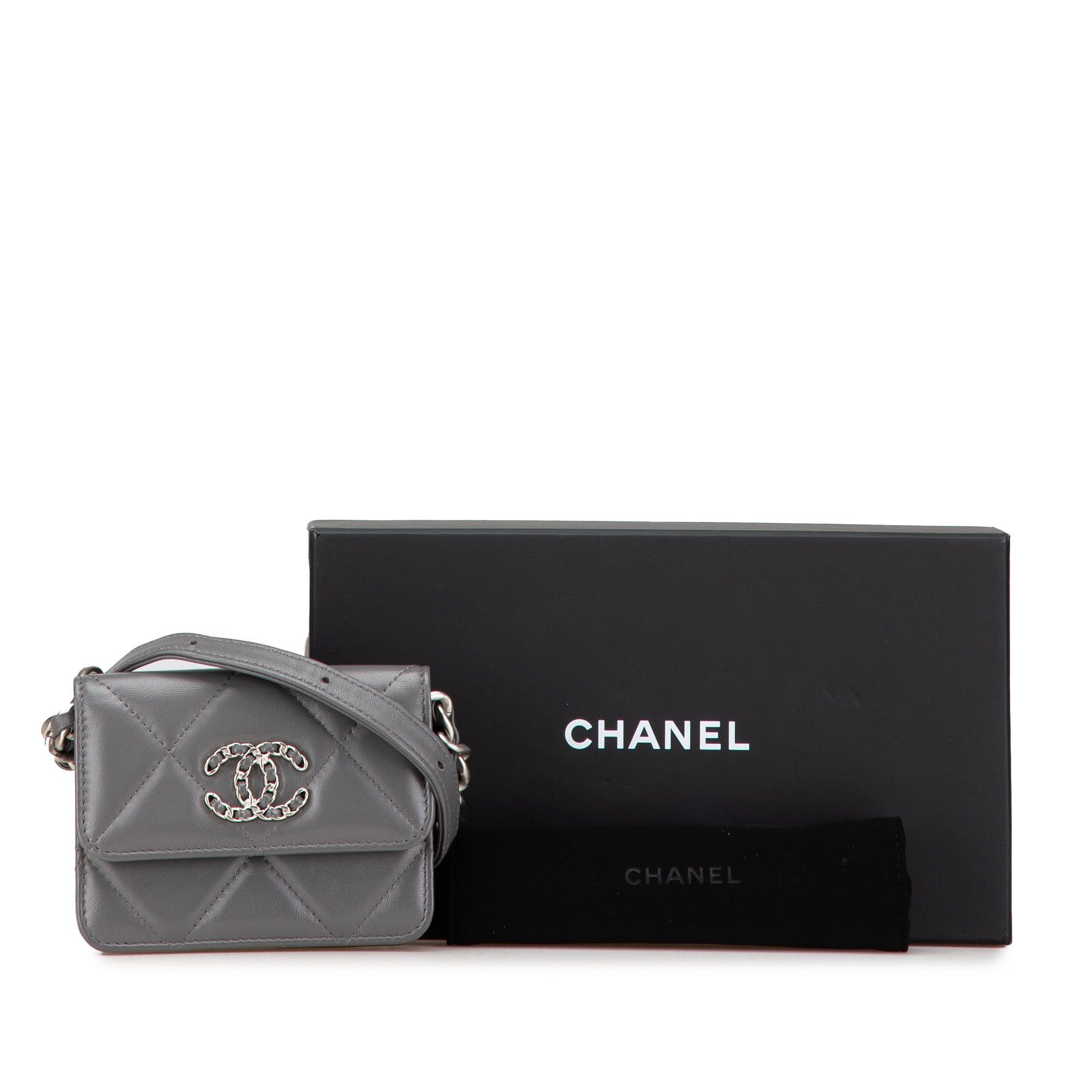 Chanel Chanel Lambskin 19 Flap Coin Purse With Chain Gray Size ONE SIZE - 11 Thumbnail