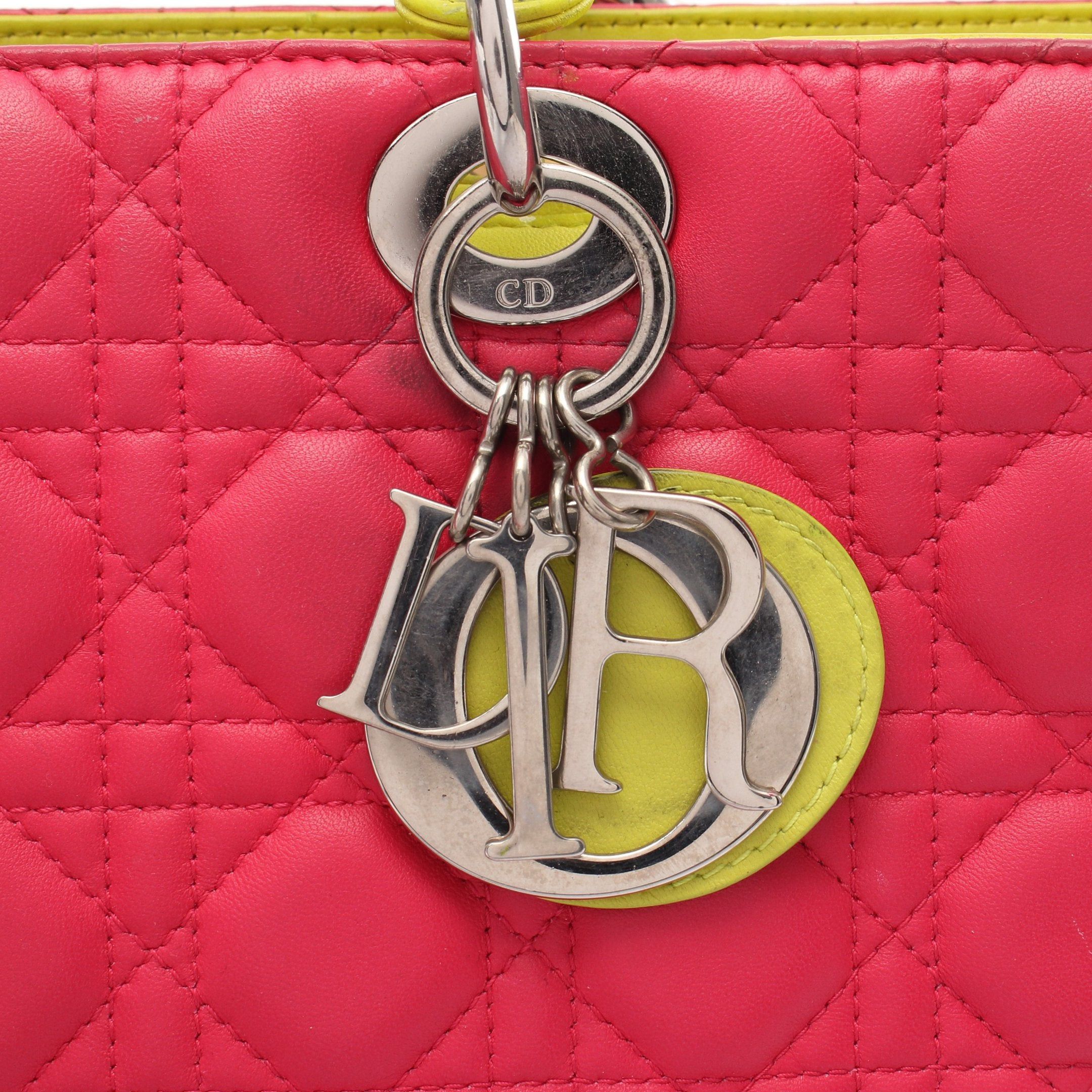 Dior Dior Lady Dior Large Canage Handbag Leather Pink Purple Yellow Blue Size ONE SIZE - 8 Thumbnail