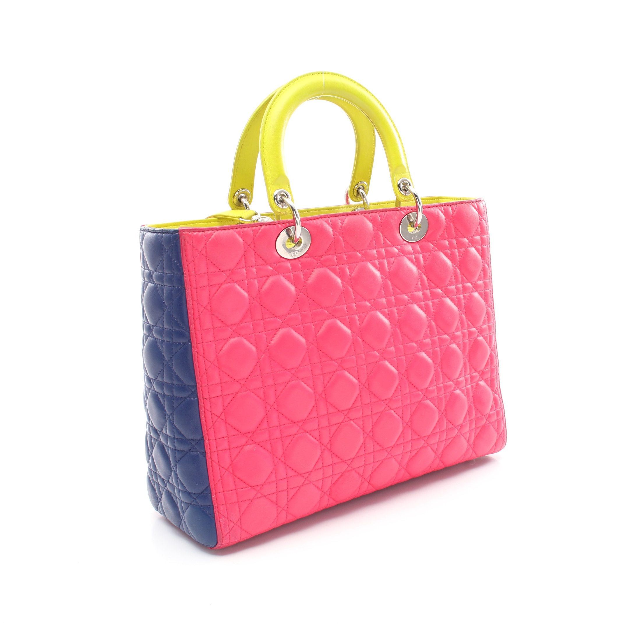 Dior Dior Lady Dior Large Canage Handbag Leather Pink Purple Yellow Blue Size ONE SIZE - 2 Thumbnail