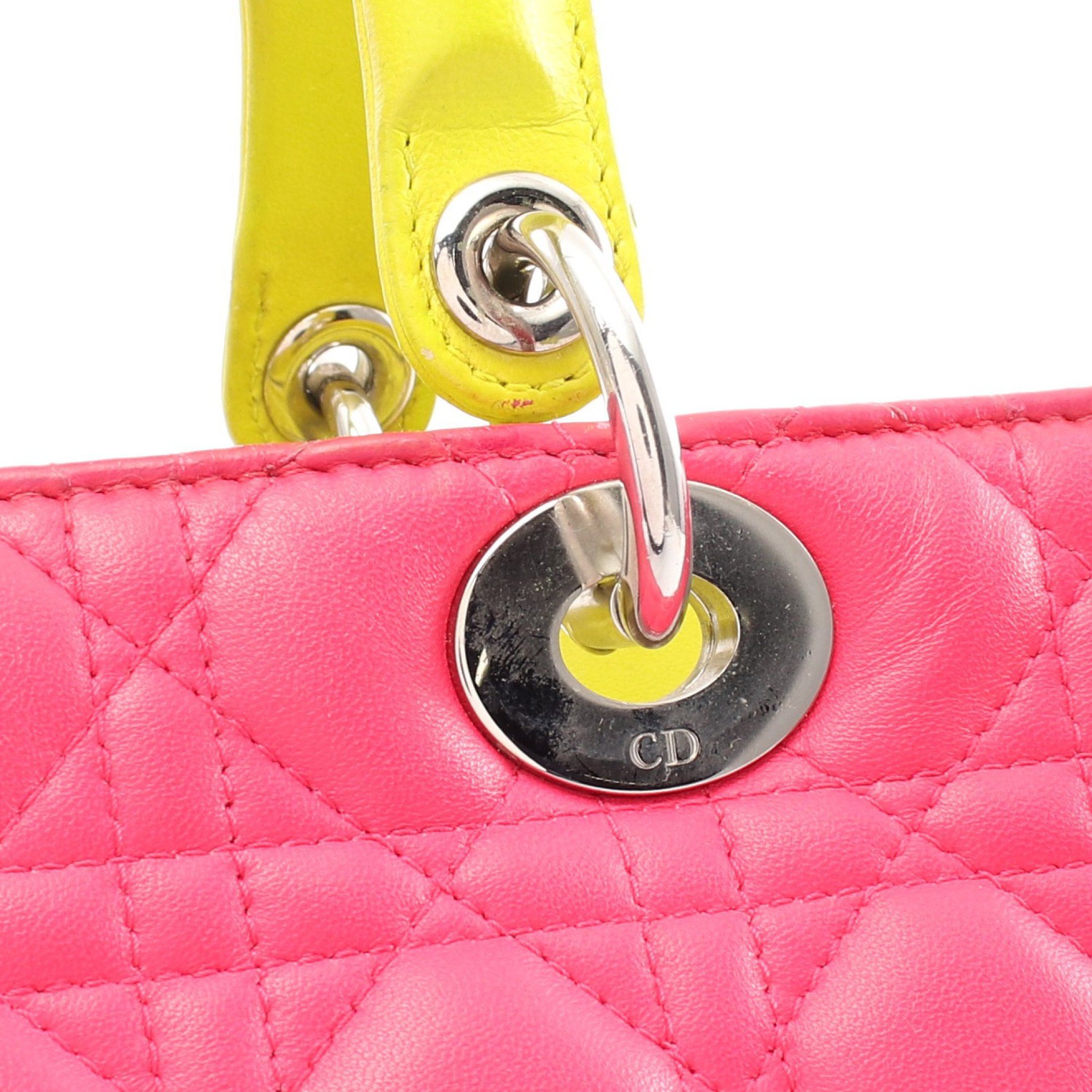 Dior Dior Lady Dior Large Canage Handbag Leather Pink Purple Yellow Blue Size ONE SIZE - 7 Thumbnail