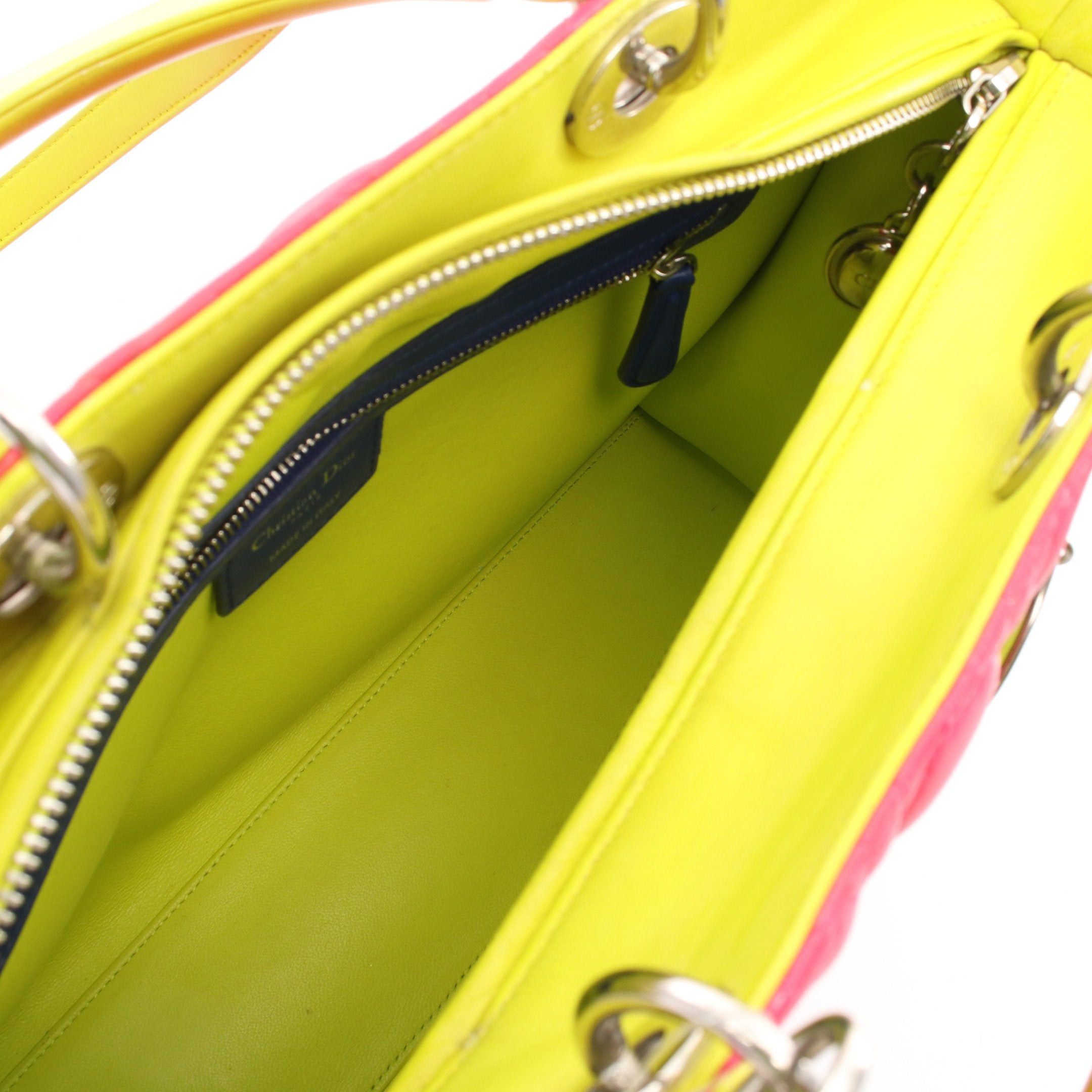 Dior Dior Lady Dior Large Canage Handbag Leather Pink Purple Yellow Blue Size ONE SIZE - 3 Thumbnail