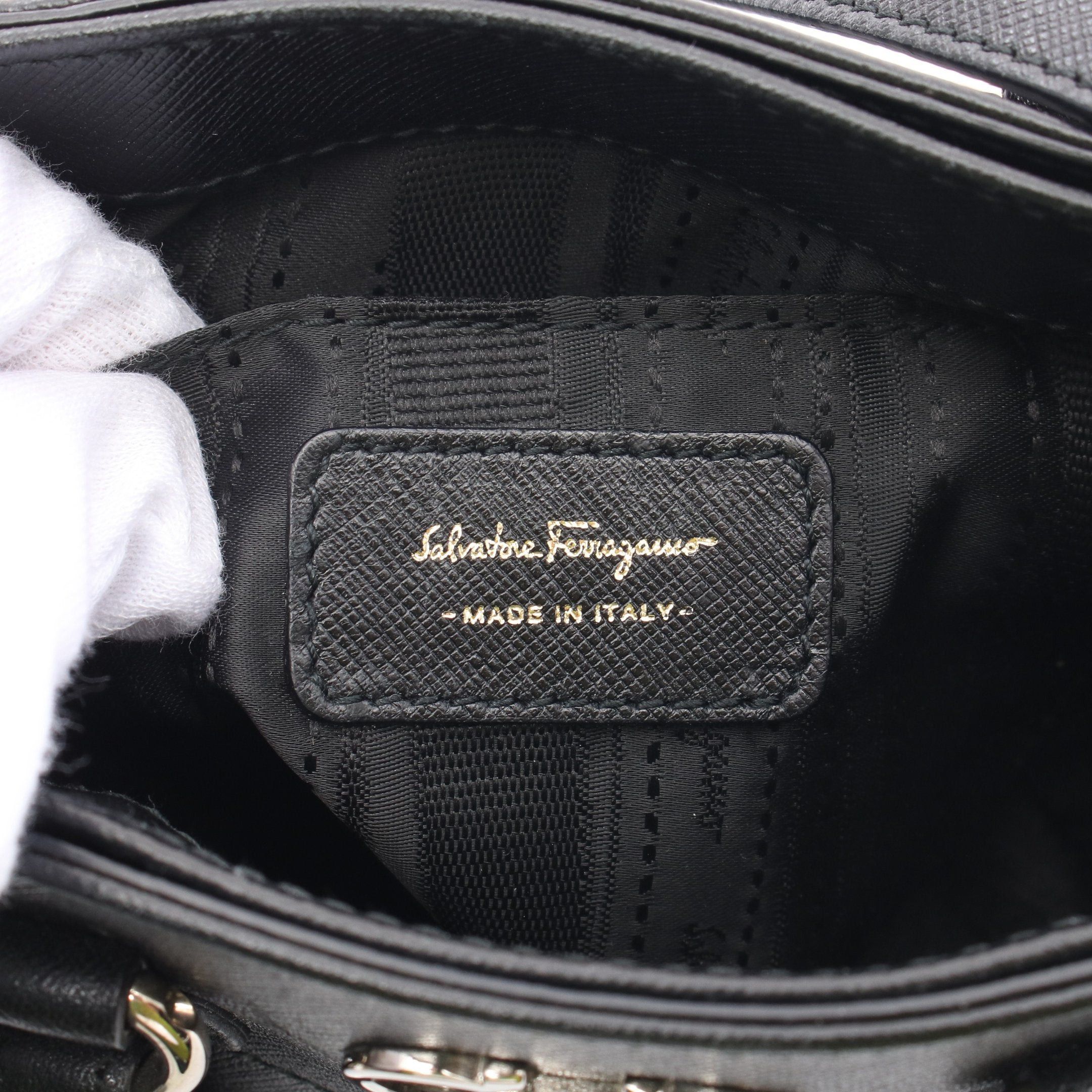 Salvatore Ferragamo Salvatore Ferragamo Gancini Mini Handbag Saffiano Leather Black Size ONE SIZE - 4 Thumbnail