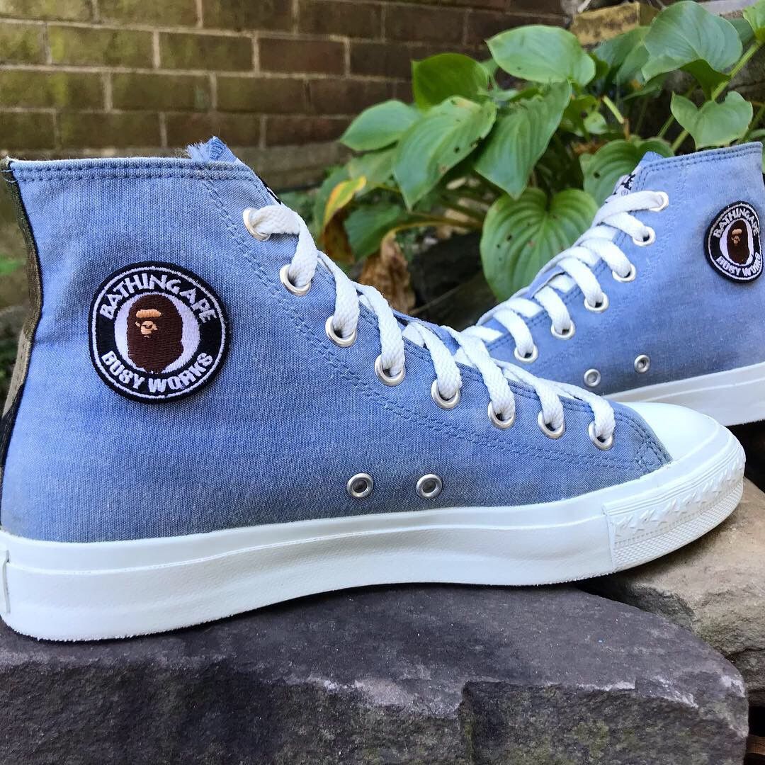 Bape A Bathing Ape Blue Denim Camo Converse High Grailed