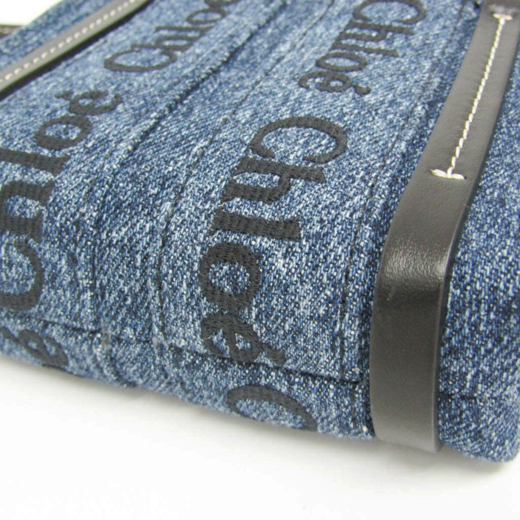Chloe Chloé Woody Nano CHC23UP235K3545D Women's Denim,Leather Handbag,Shoulder Bag Black,Blue Size ONE SIZE - 6 Thumbnail