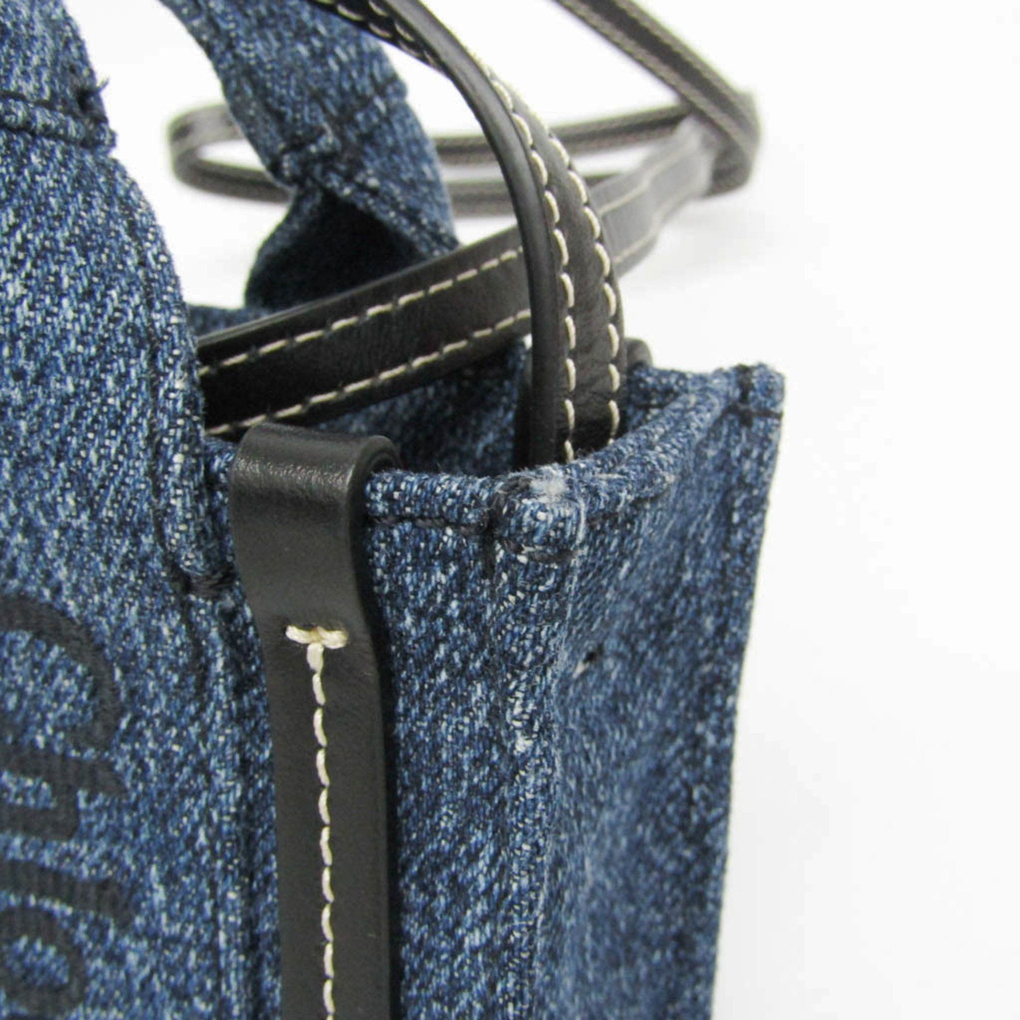 Chloe Chloé Woody Nano CHC23UP235K3545D Women's Denim,Leather Handbag,Shoulder Bag Black,Blue Size ONE SIZE - 7 Thumbnail