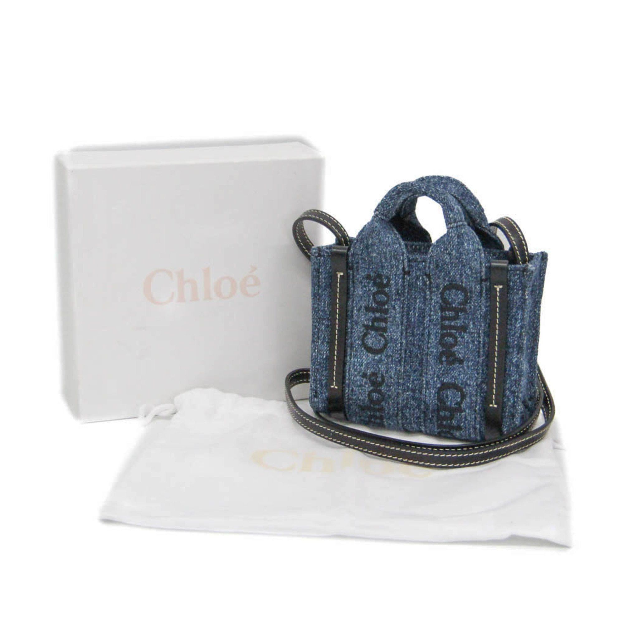 Chloe Chloé Woody Nano CHC23UP235K3545D Women's Denim,Leather Handbag,Shoulder Bag Black,Blue Size ONE SIZE - 2 Thumbnail