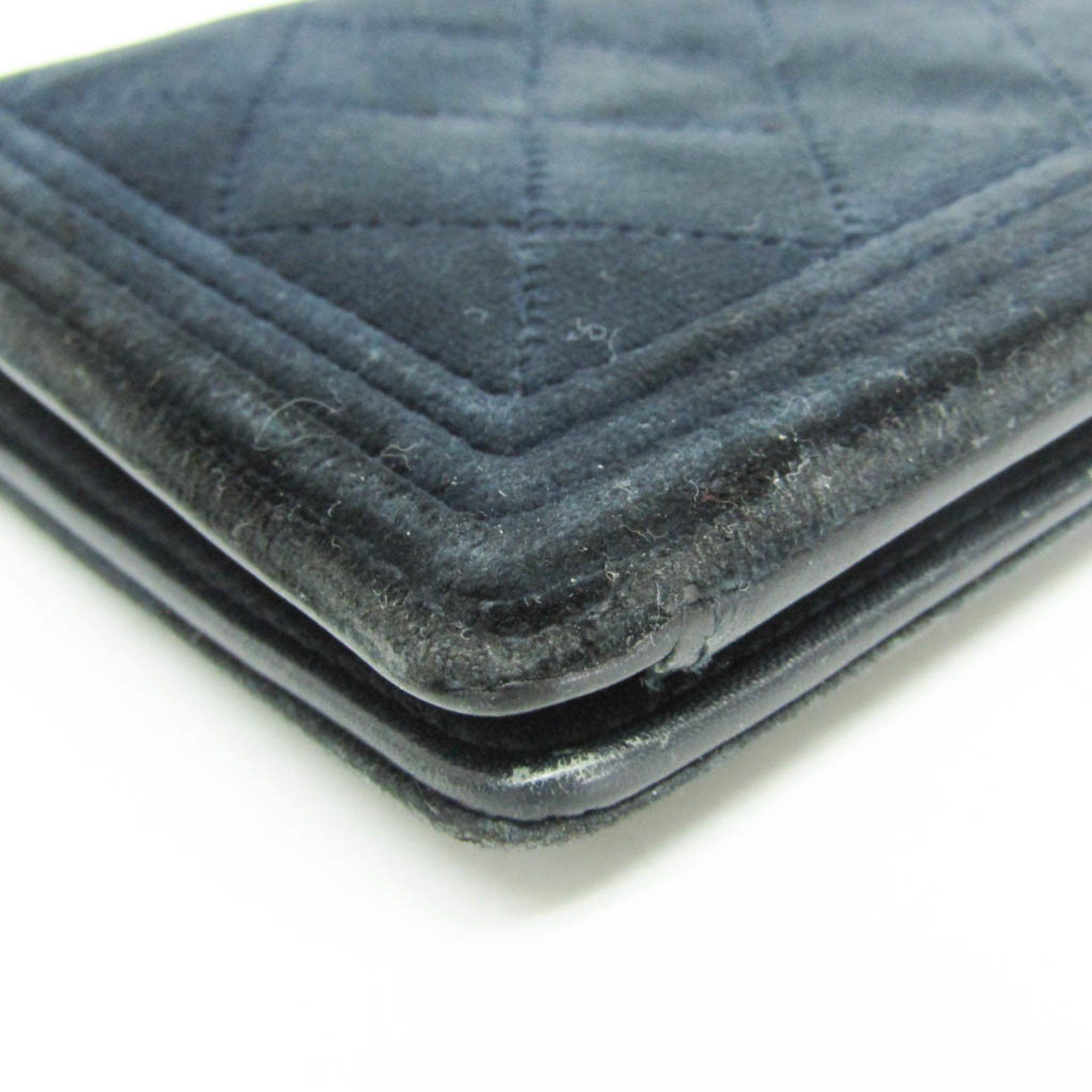 Chanel Chanel Boy Chanel A80285 Women's Velour Long Wallet (bi-fold) Dark Navy Size ONE SIZE - 4 Thumbnail