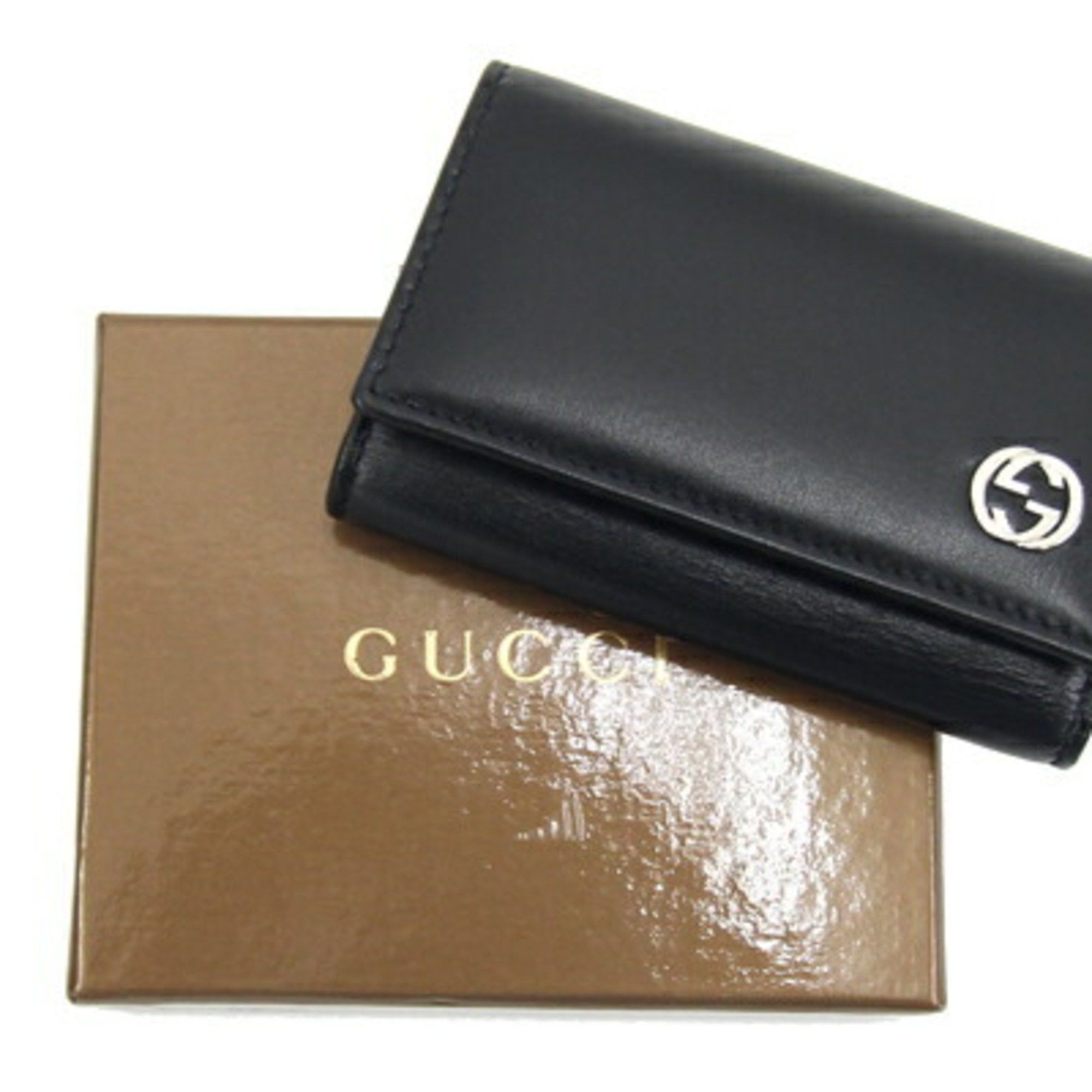 Gucci Gucci 6-Key Case Interlocking G 115225 Black Leather Key Ring Men's GUCCI Size ONE SIZE - 7 Thumbnail