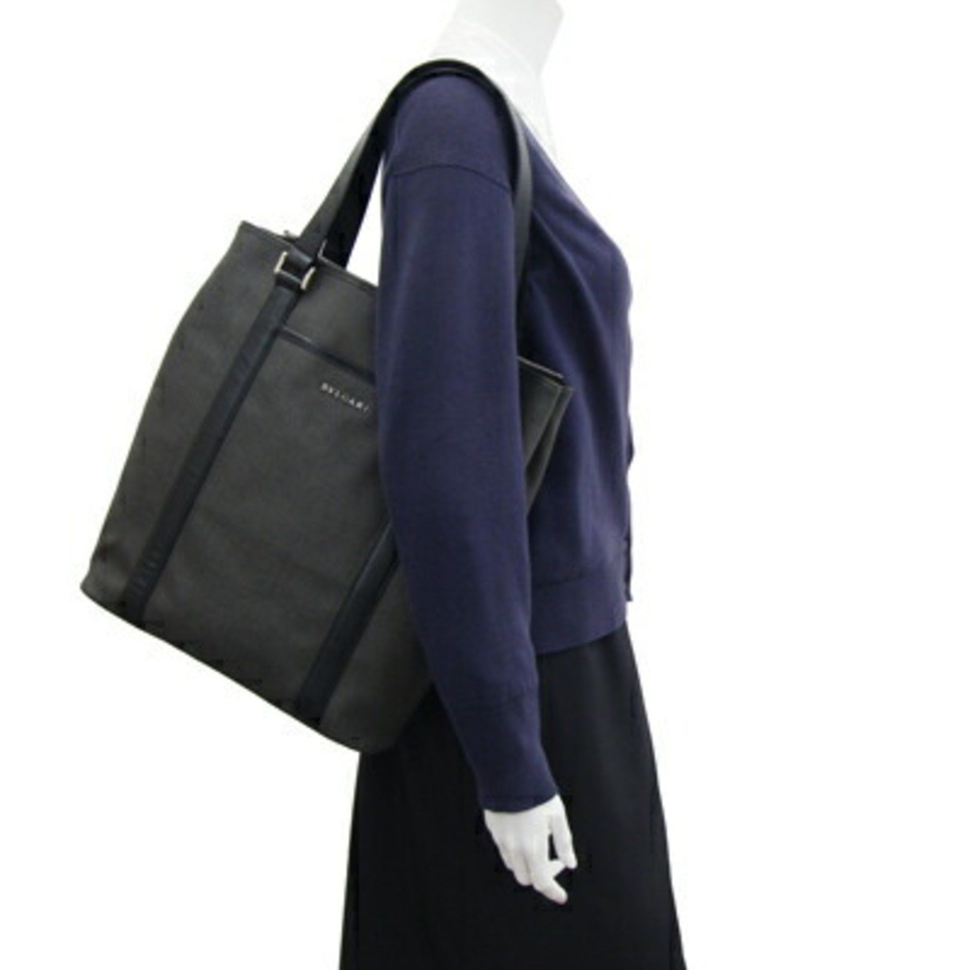 Bvlgari BVLGARI Tote Bag Weekend 32411 Grey Black PVC Leather Tweed Men's Size ONE SIZE - 9 Thumbnail