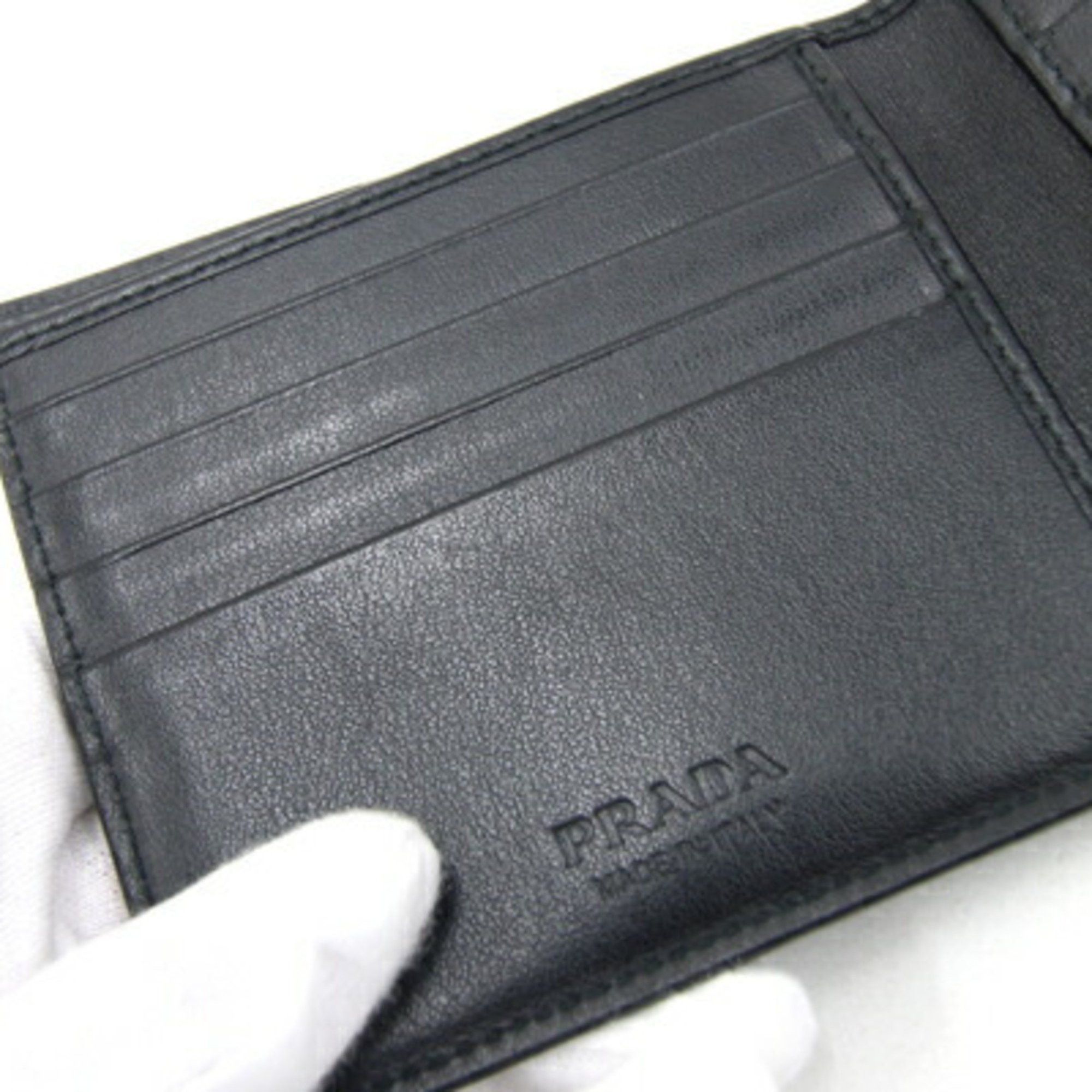 Prada PRADA Bi-fold Billfold Black Leather Compact Wallet Men's Size ONE SIZE - 7 Thumbnail