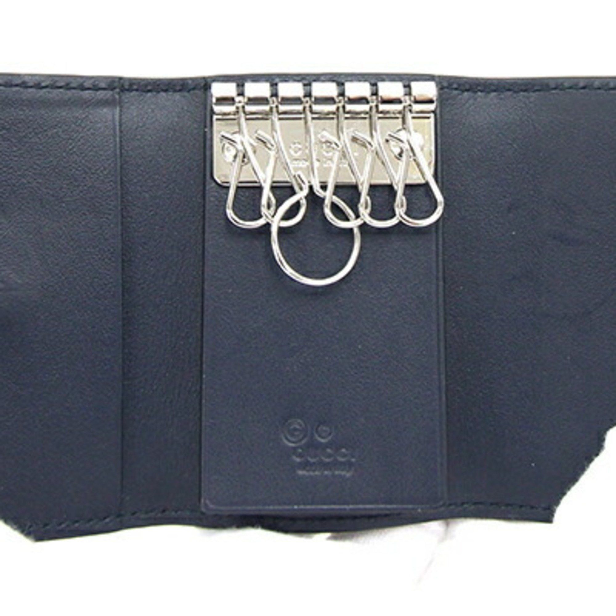 Gucci Gucci 6-Key Case Micro Guccissima 150402 Navy Leather Key Ring Keys Men's GUCCI Size ONE SIZE - 3 Thumbnail