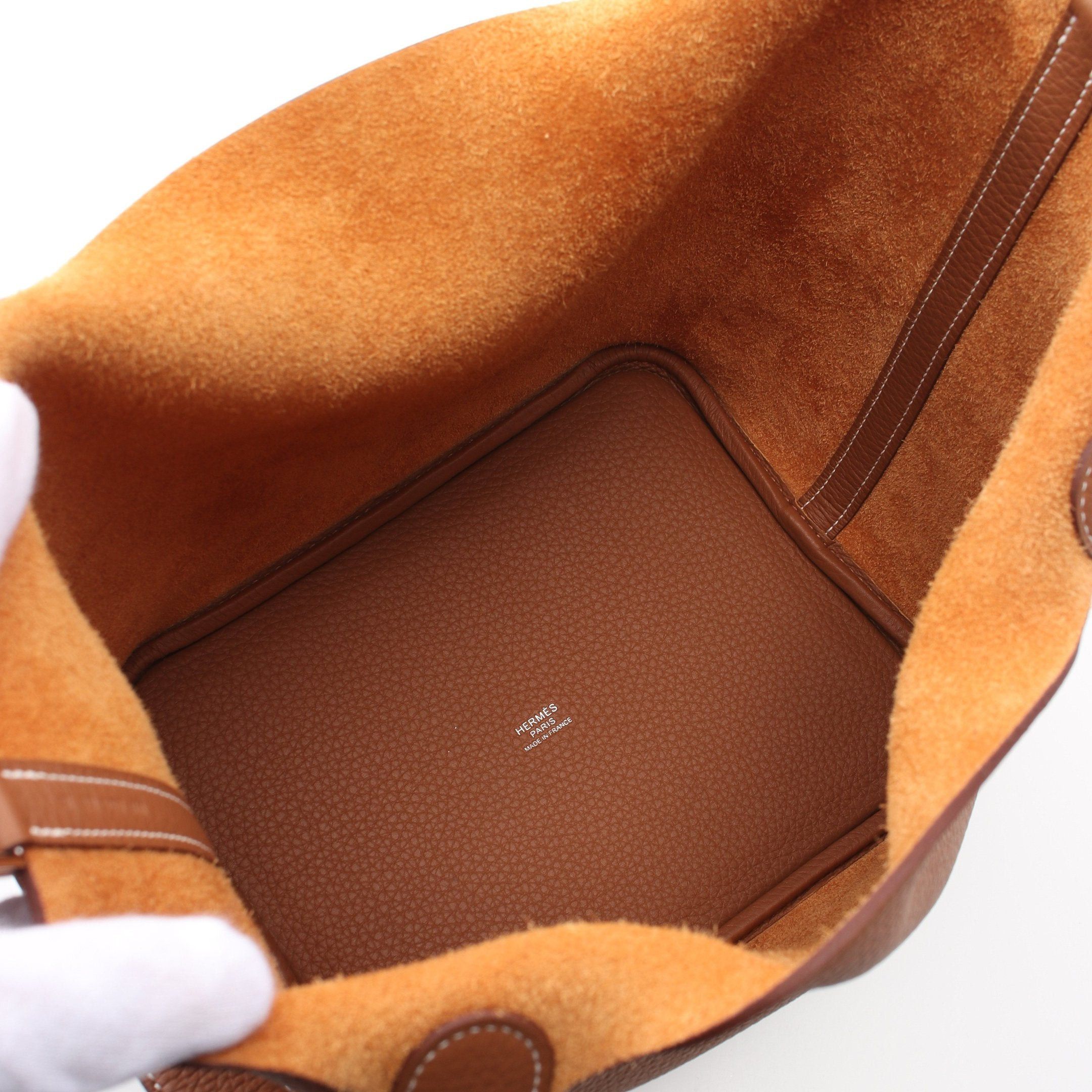 Hermes Hermes Picotane Lock Mm Gold Handbag Clemence Leather Light Brown Silver Hardware Double Engraved Size ONE SIZE - 3 Thumbnail