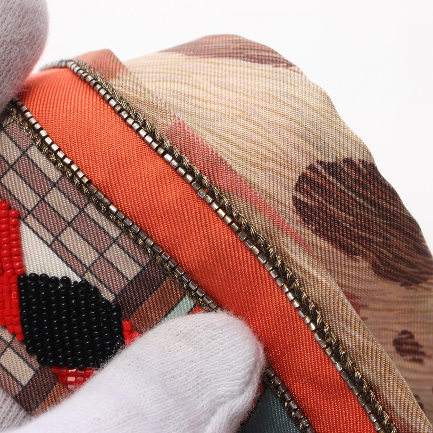 Hermes Hermes Twilly Precio Ribbon Scarf Silk Light Brown Multicolor Beads Size ONE SIZE - 5 Thumbnail