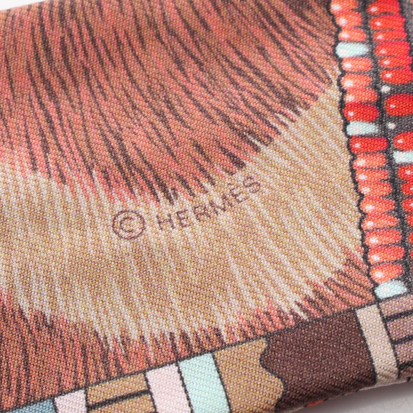 Hermes Hermes Twilly Precio Ribbon Scarf Silk Light Brown Multicolor Beads Size ONE SIZE - 2 Thumbnail