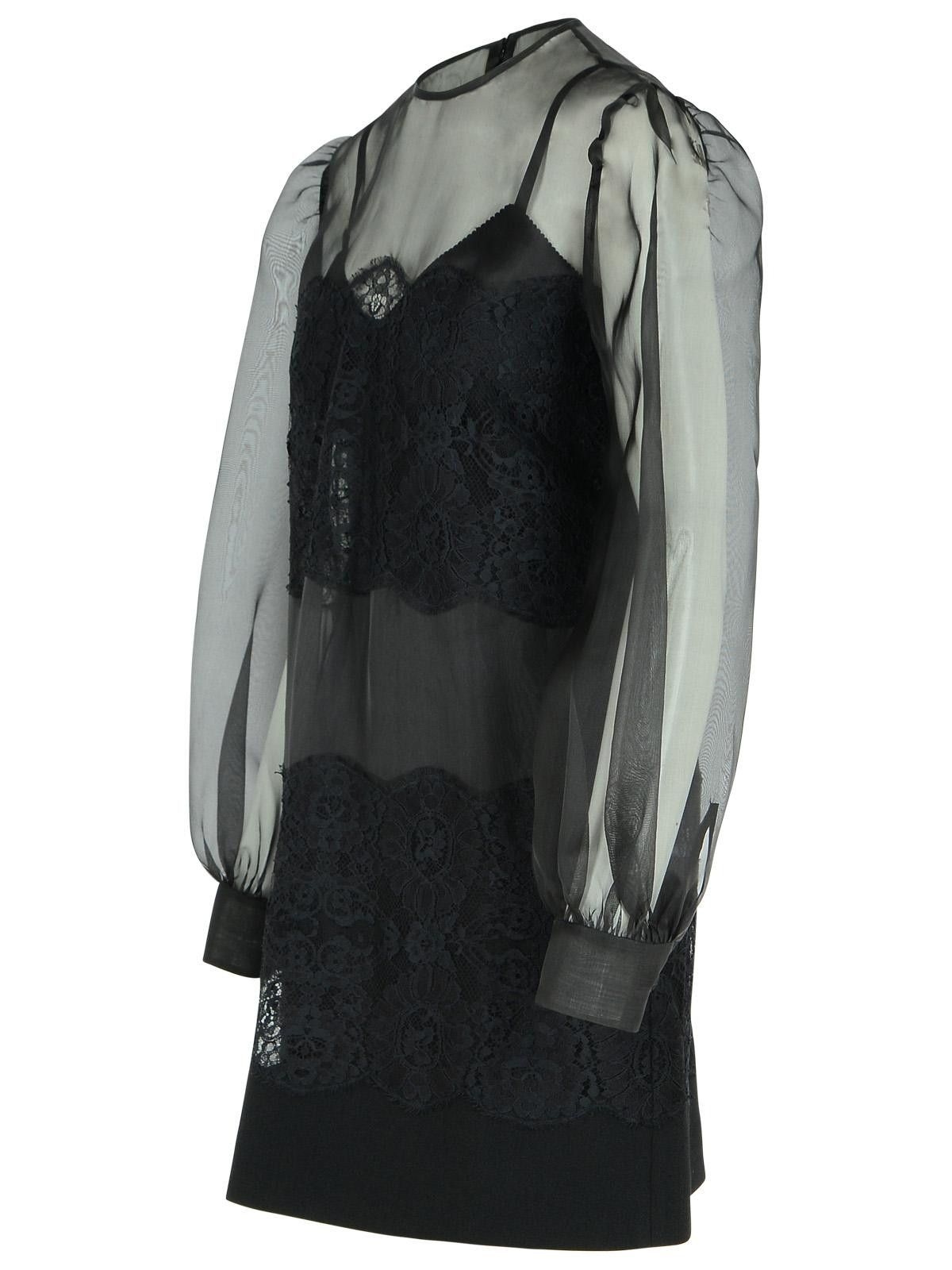 Dolce & Gabbana DOLCE & GABBANA Black Silk Organza Dress Size S / US 4 / IT 40 - 2 Thumbnail