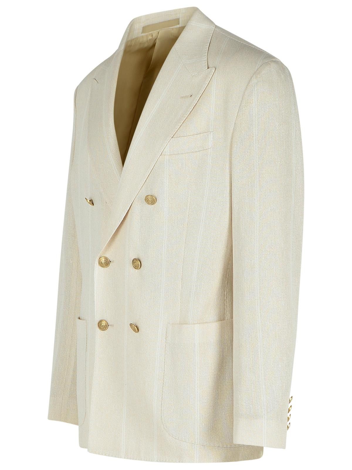 Eleventy ELEVENTY Cream Cotton Blend Blazer Size US XL / EU 56 / 4 - 2 Thumbnail