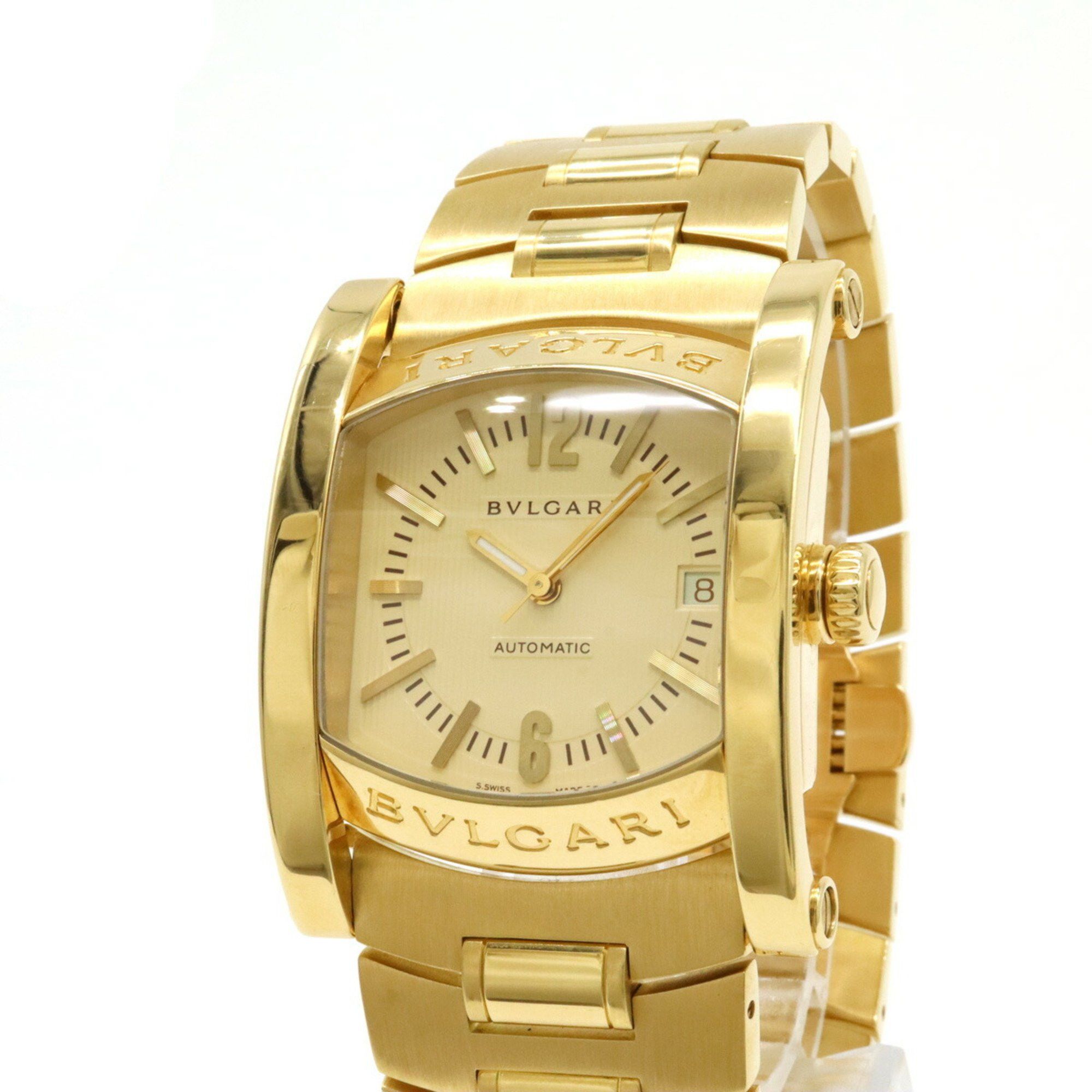 BVLGARI Ashoma Date Ivory Dial K18YG Leather Strap Men's AT