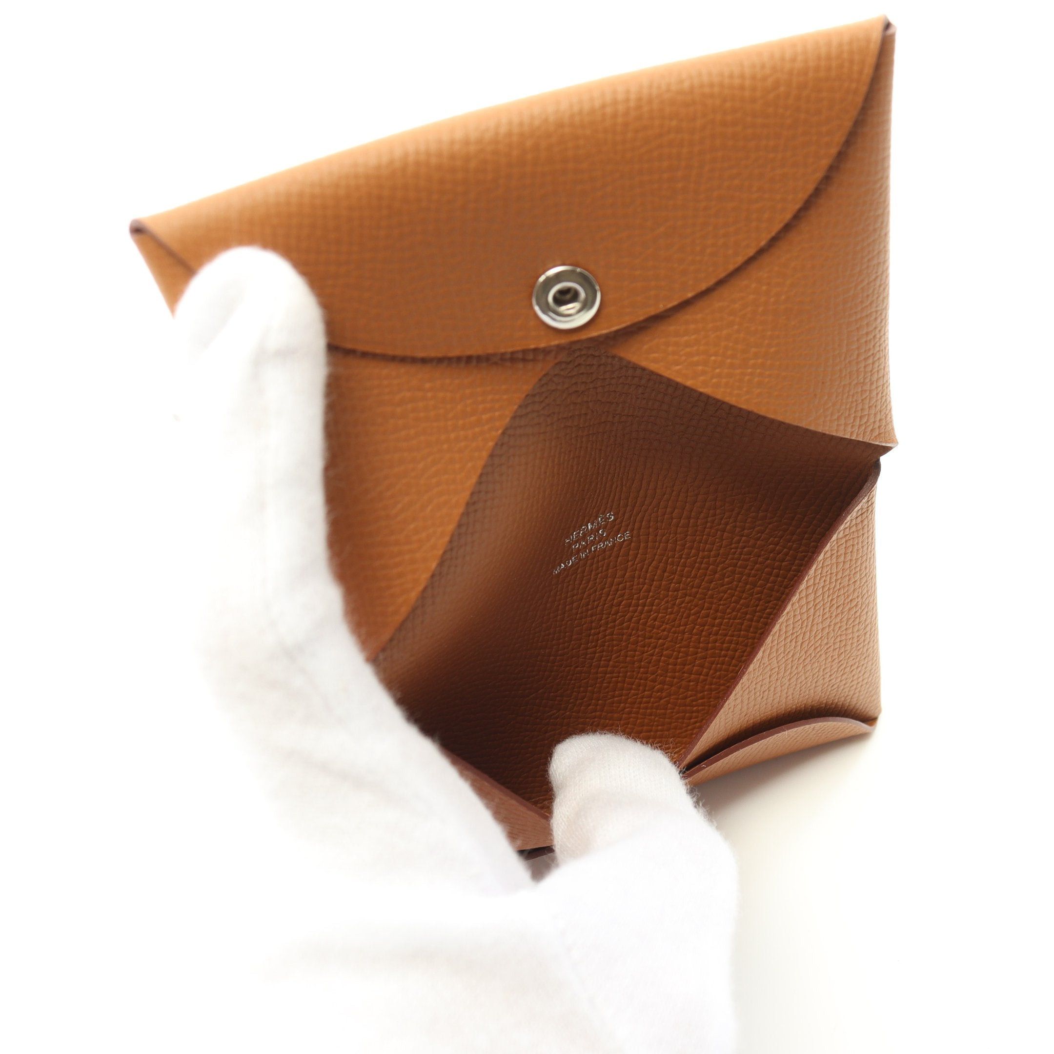 Hermes Hermes Calvi Gold Coin Purse Veau Epsom Light Brown Silver Hardware B Stamp Size ONE SIZE - 3 Thumbnail