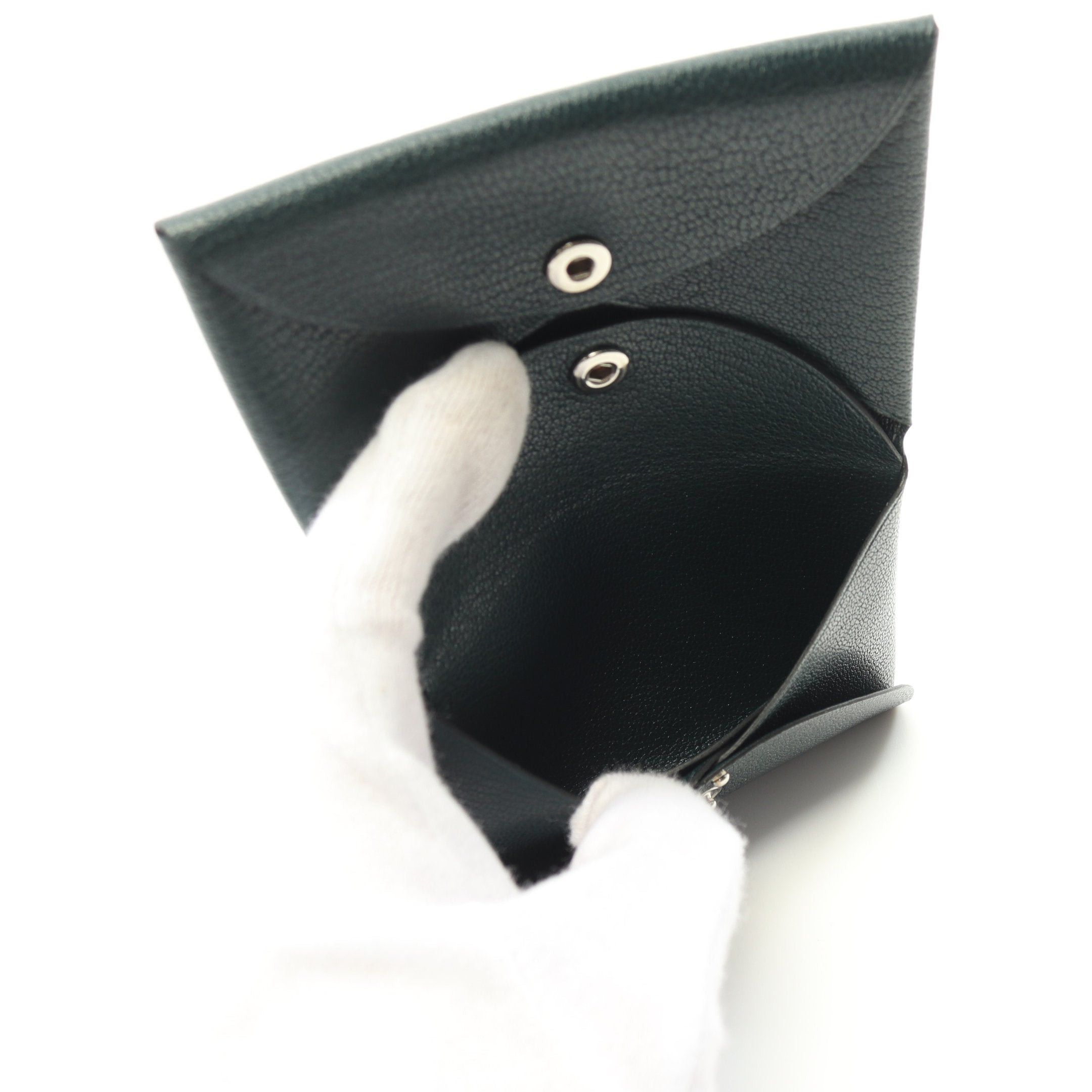 Hermes Hermes Calviduo Vert Anglais Coin Purse Chevre Dark Green Silver Hardware Double Engraved Size ONE SIZE - 3 Thumbnail
