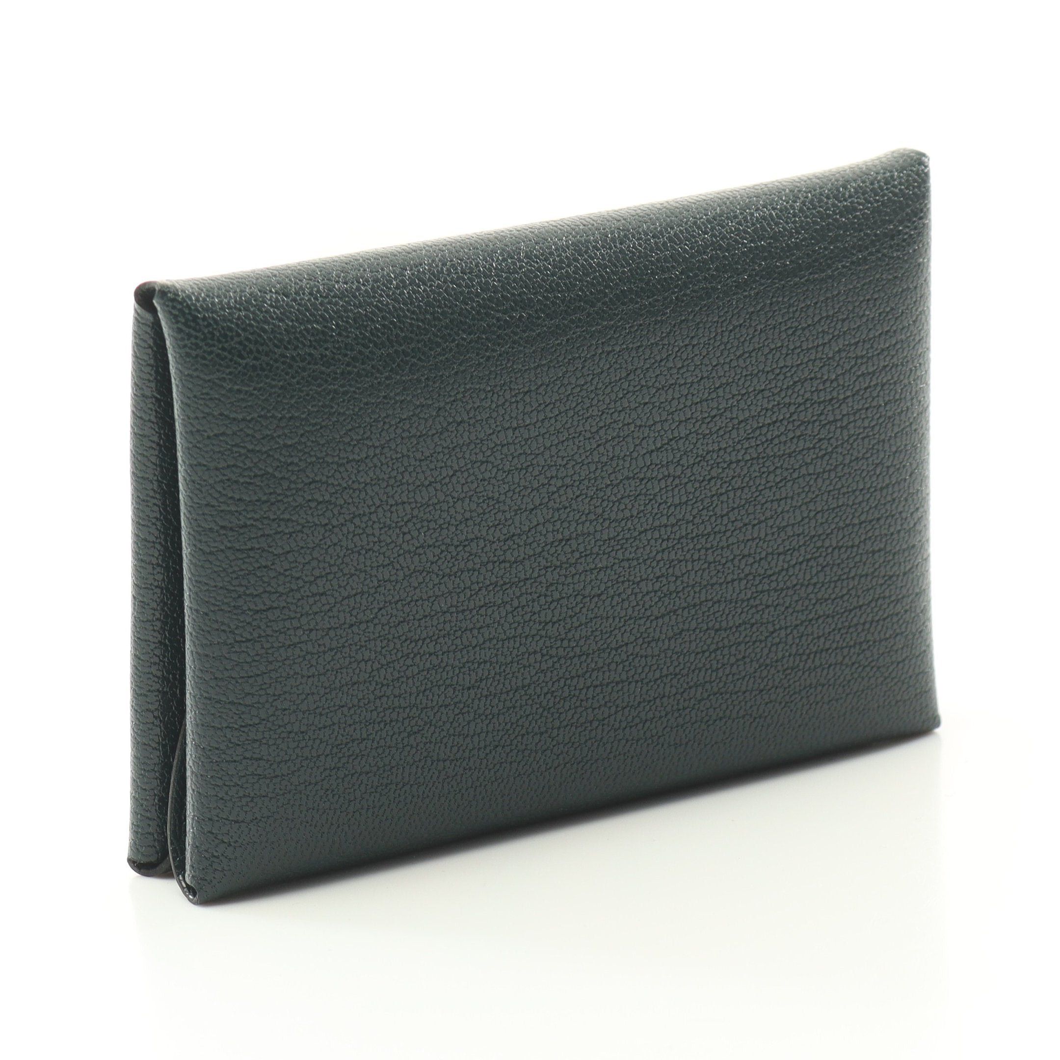 Hermes Hermes Calviduo Vert Anglais Coin Purse Chevre Dark Green Silver Hardware Double Engraved Size ONE SIZE - 2 Thumbnail
