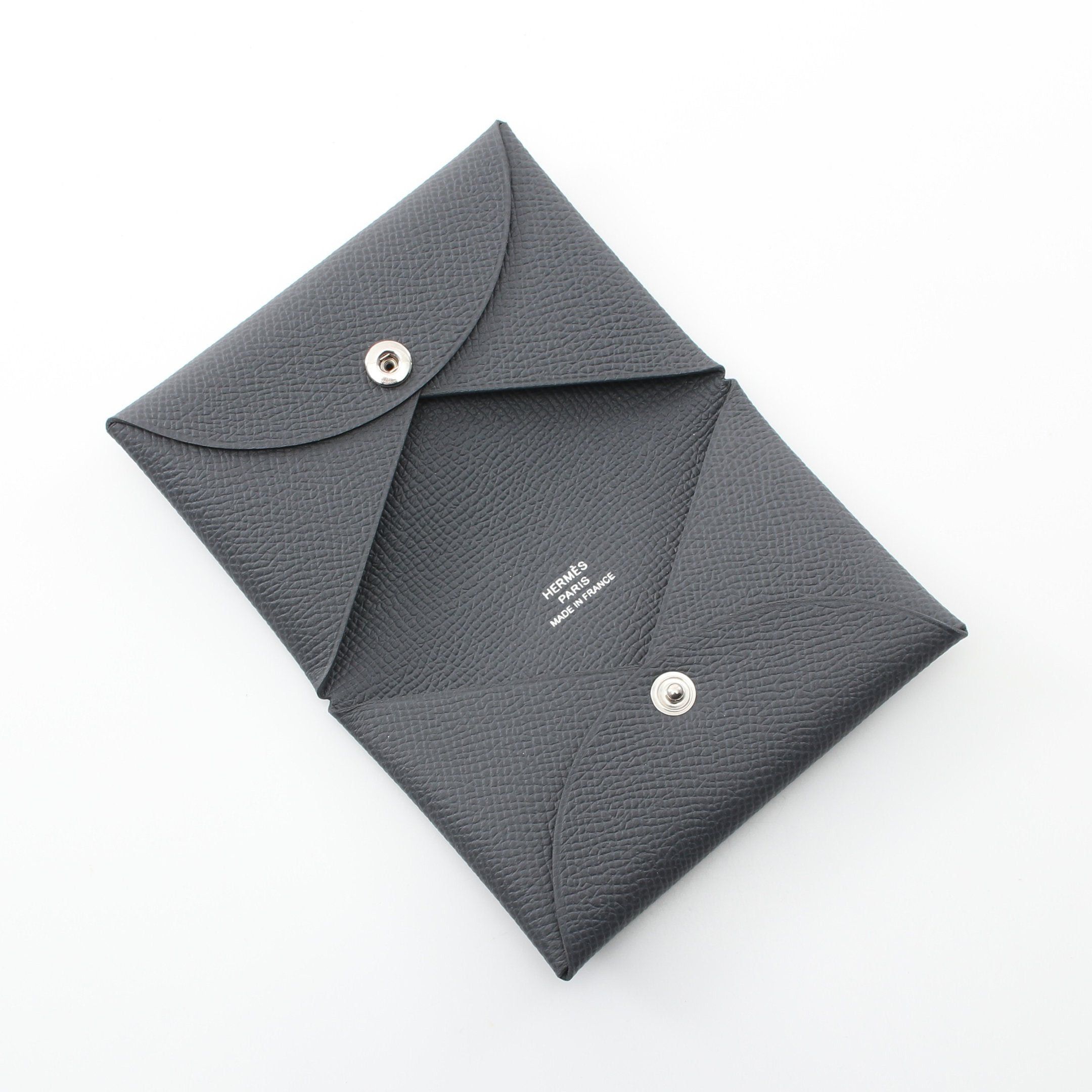 Hermes Hermes Calvi Ardoise Coin Purse Veau Epsom Gray Silver Hardware Double Engraved Size ONE SIZE - 3 Thumbnail
