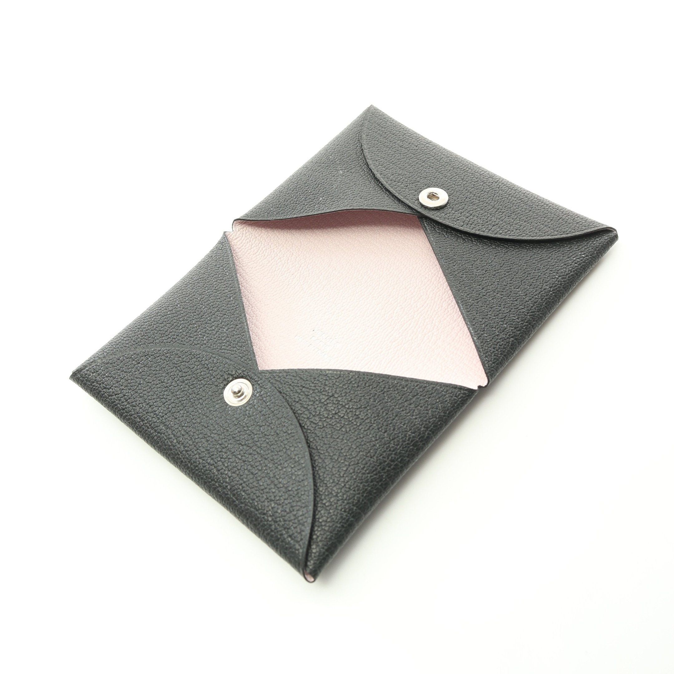 Hermes Hermes Calvi Verso Caban Mauve Pail Coin Purse Chevre Black Silver Hardware Double Engraved Size ONE SIZE - 6 Thumbnail