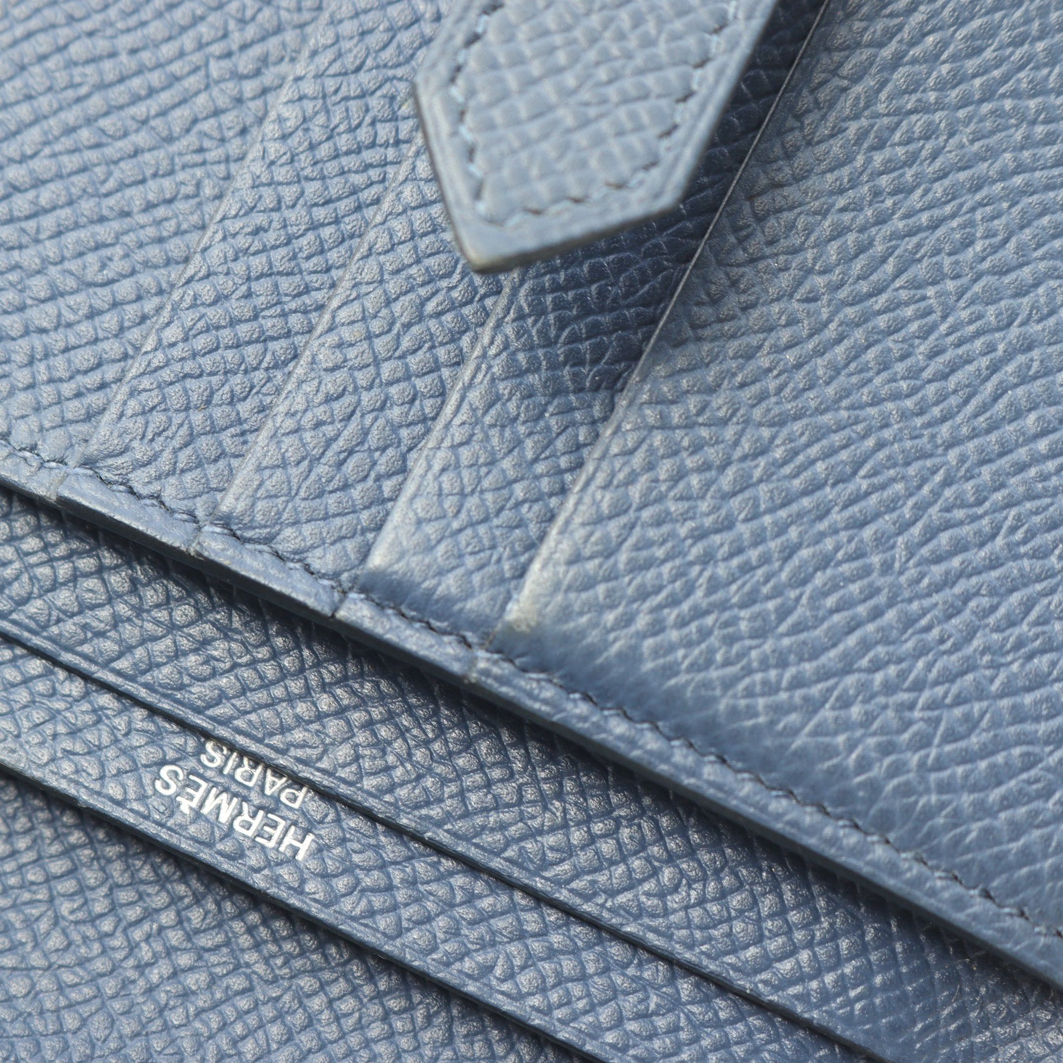 Hermes Hermes Bearn Compact Shell Bi-Fold Wallet Veau Epsom Blue Silver Hardware C Engraved Size ONE SIZE - 7 Thumbnail