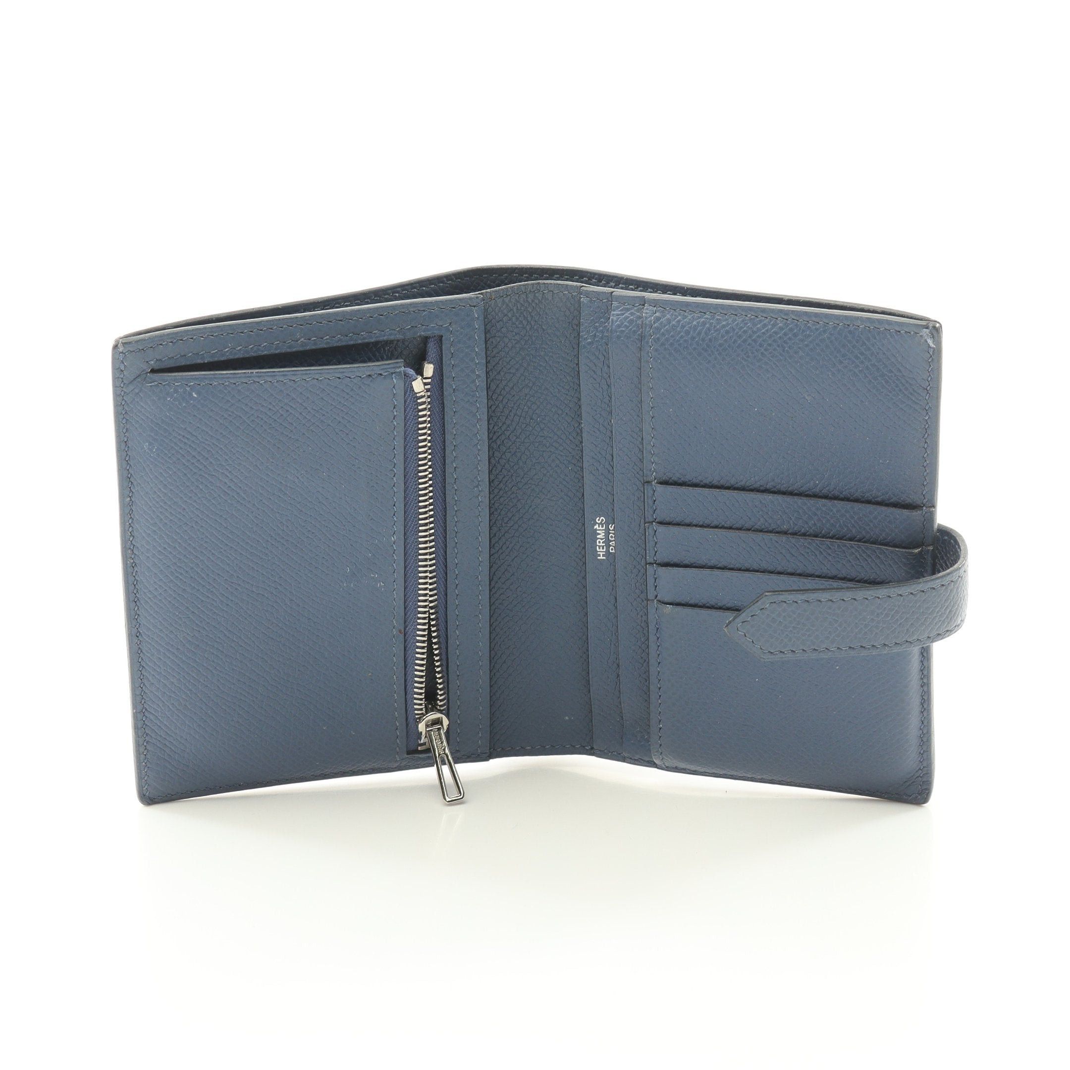 Hermes Hermes Bearn Compact Shell Bi-Fold Wallet Veau Epsom Blue Silver Hardware C Engraved Size ONE SIZE - 3 Thumbnail