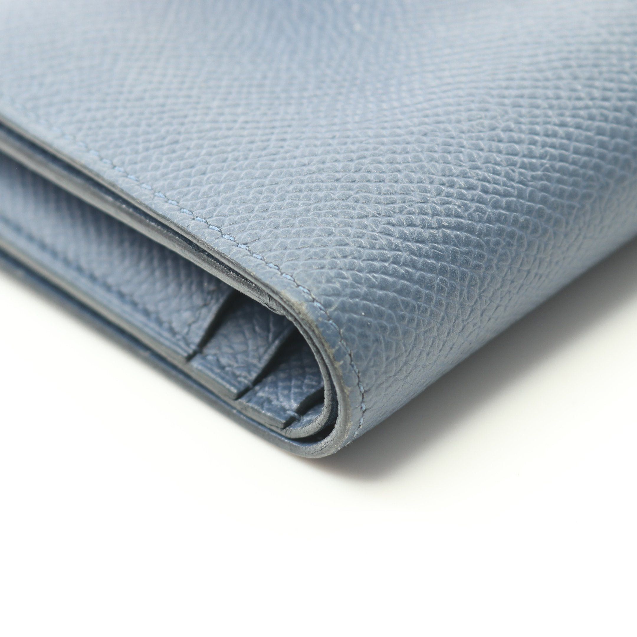 Hermes Hermes Bearn Compact Shell Bi-Fold Wallet Veau Epsom Blue Silver Hardware C Engraved Size ONE SIZE - 9 Thumbnail