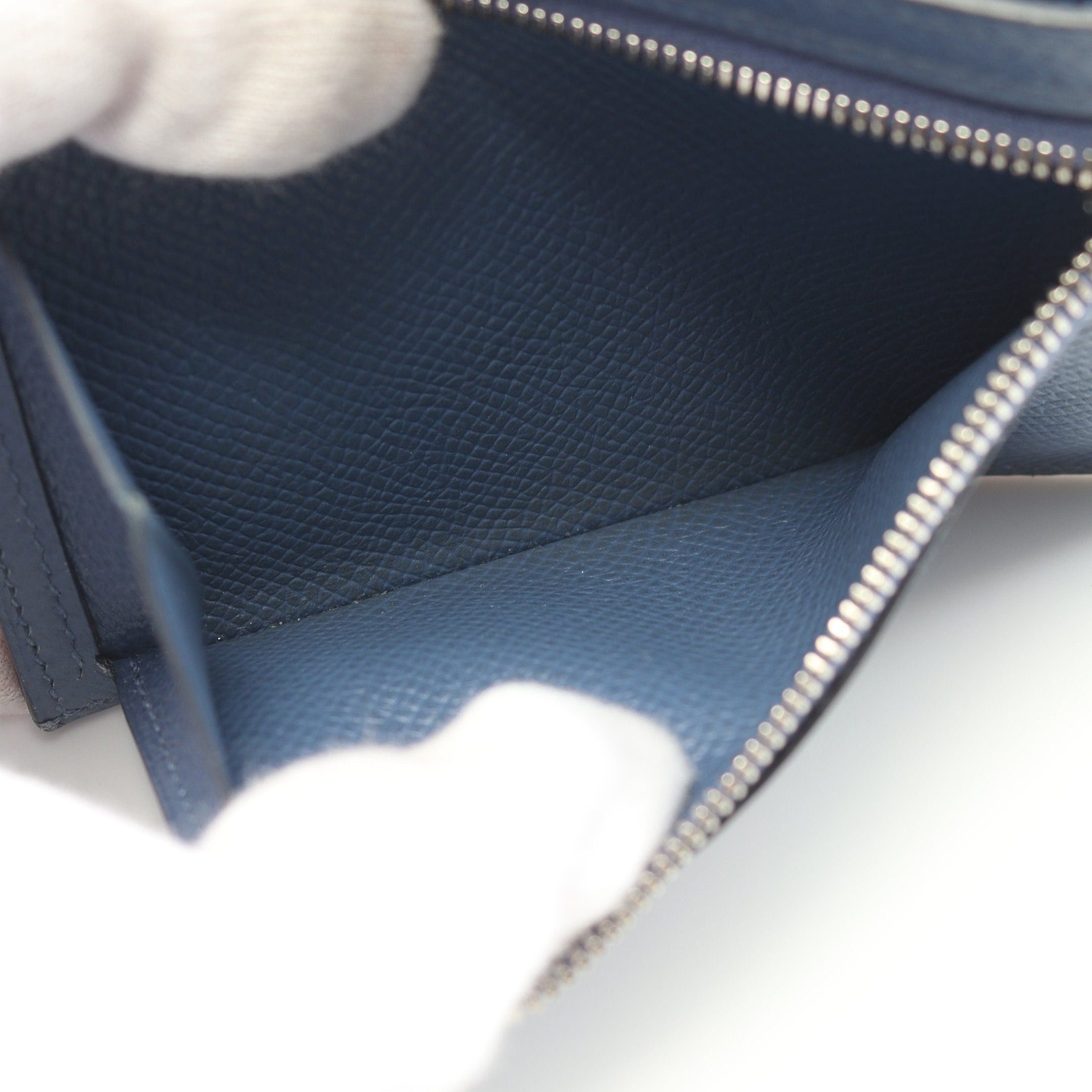 Hermes Hermes Bearn Compact Shell Bi-Fold Wallet Veau Epsom Blue Silver Hardware C Engraved Size ONE SIZE - 6 Thumbnail