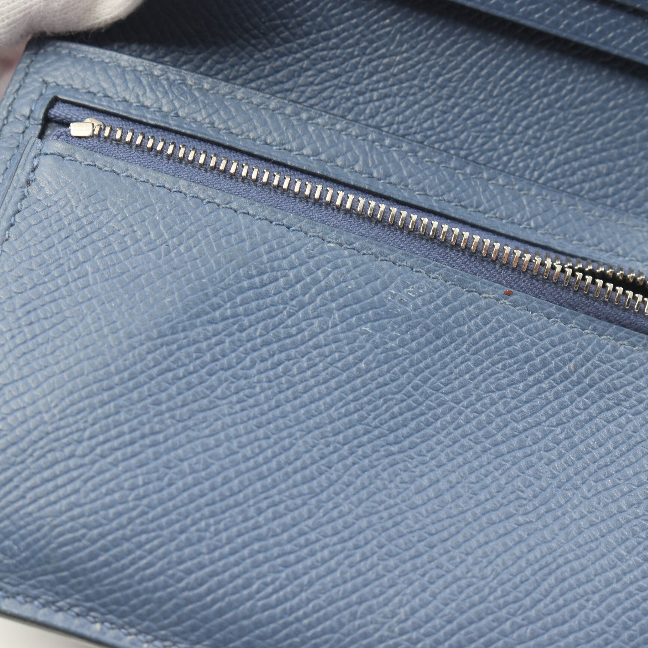 Hermes Hermes Bearn Compact Shell Bi-Fold Wallet Veau Epsom Blue Silver Hardware C Engraved Size ONE SIZE - 11 Thumbnail