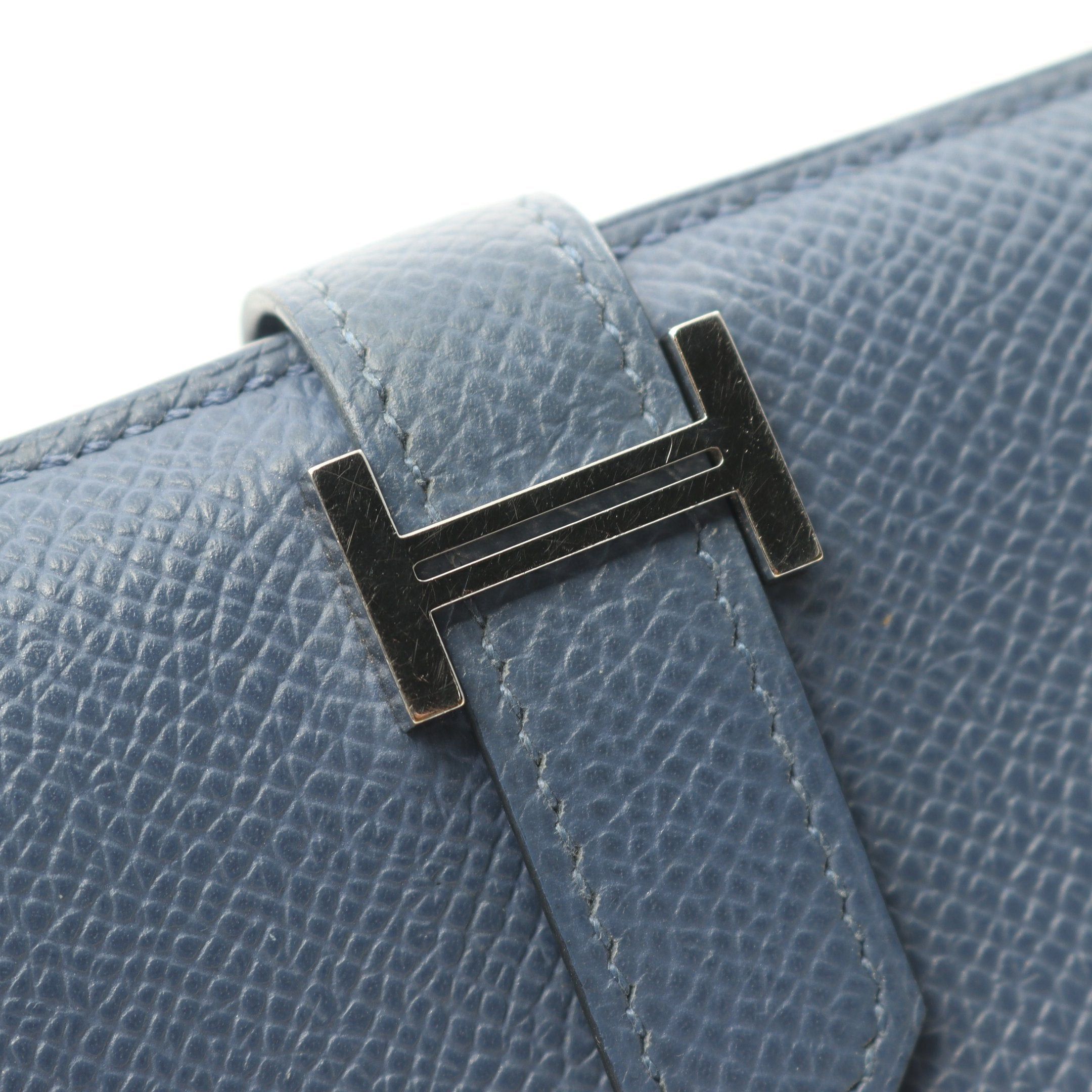 Hermes Hermes Bearn Compact Shell Bi-Fold Wallet Veau Epsom Blue Silver Hardware C Engraved Size ONE SIZE - 10 Thumbnail