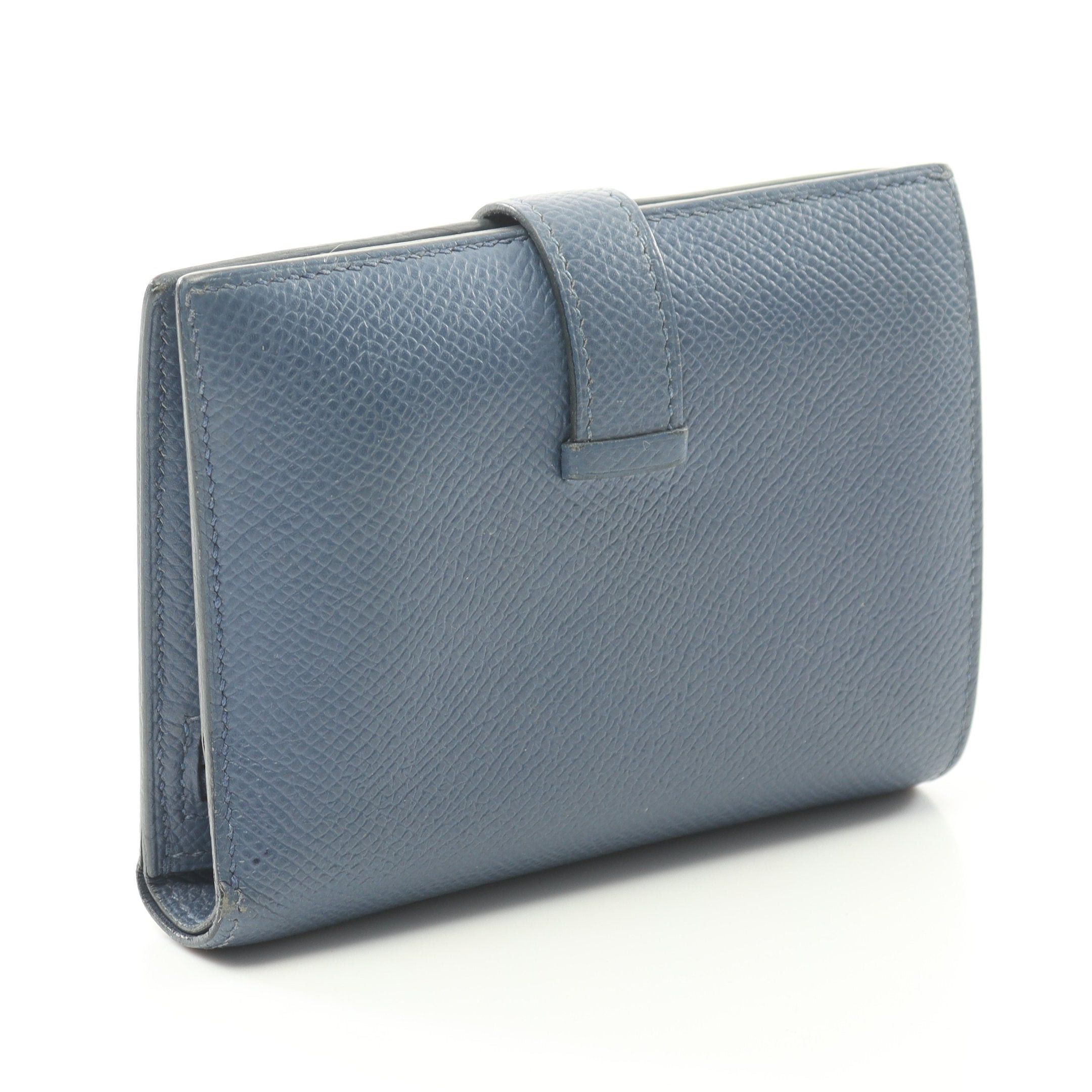 Hermes Hermes Bearn Compact Shell Bi-Fold Wallet Veau Epsom Blue Silver Hardware C Engraved Size ONE SIZE - 2 Thumbnail