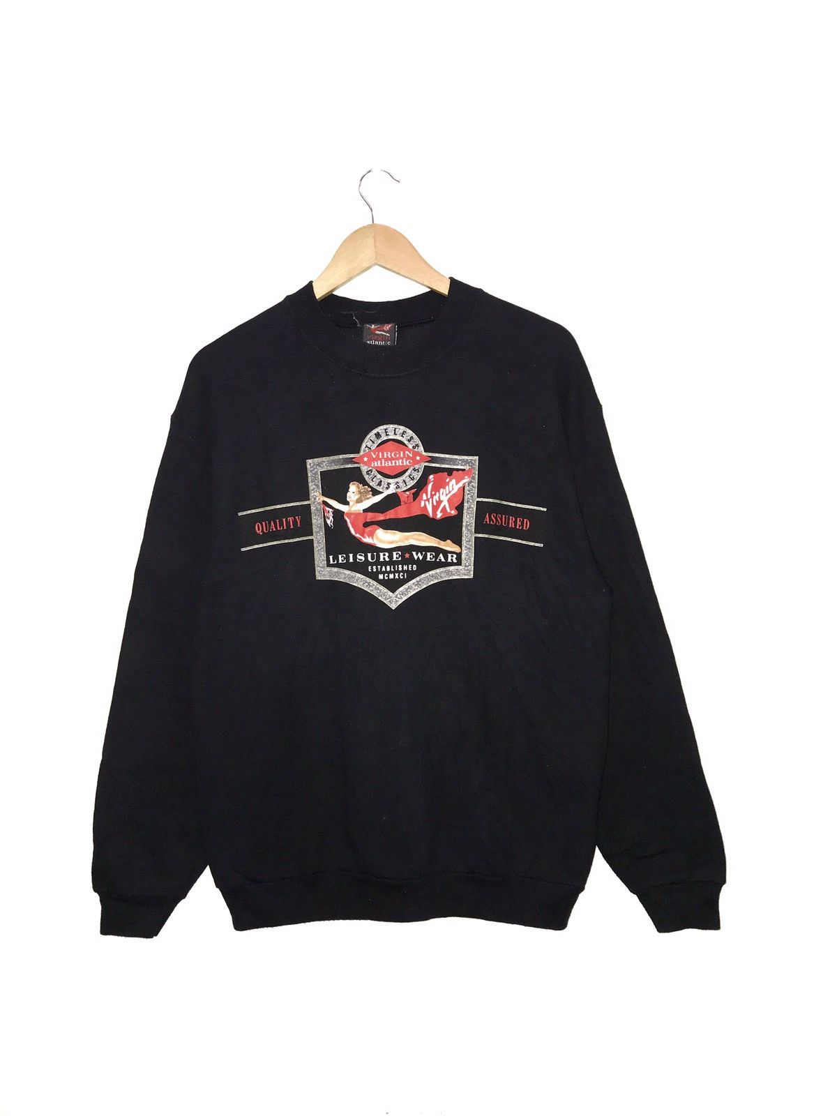 Vintage Virgin Atlantic Leisure Wear Spell Out Sweatshirt Jumper Pullover Large Size
