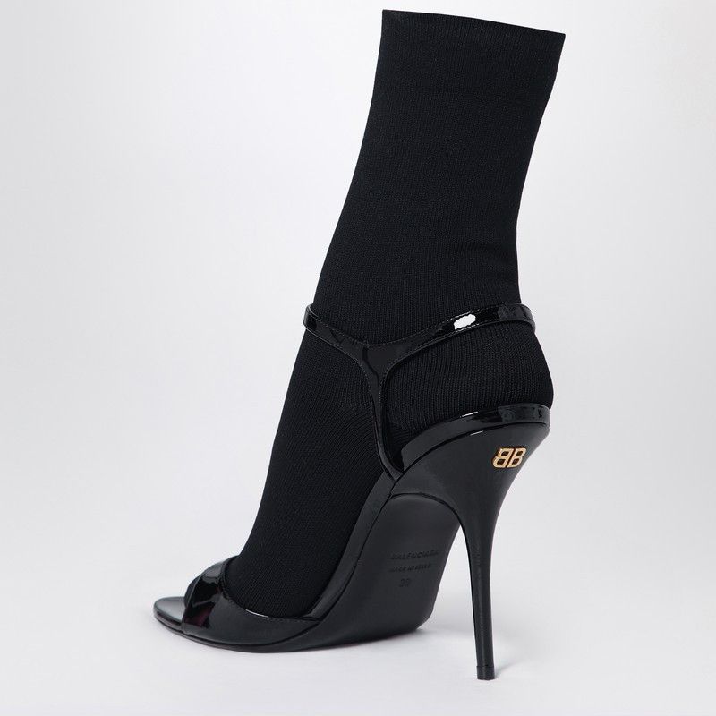 Balenciaga Avenue Sock Black Sandal In Patent Leather And Mesh