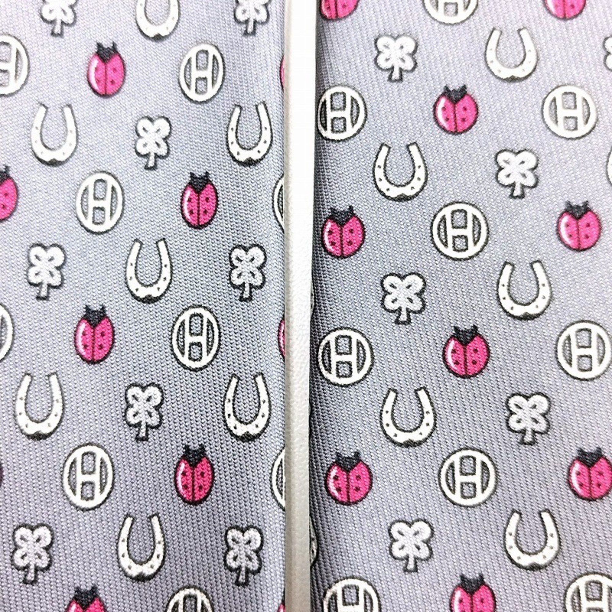 HERMES 100% Silk Tie 606012OA Ladybug Horseshoe H Gray JA-19786