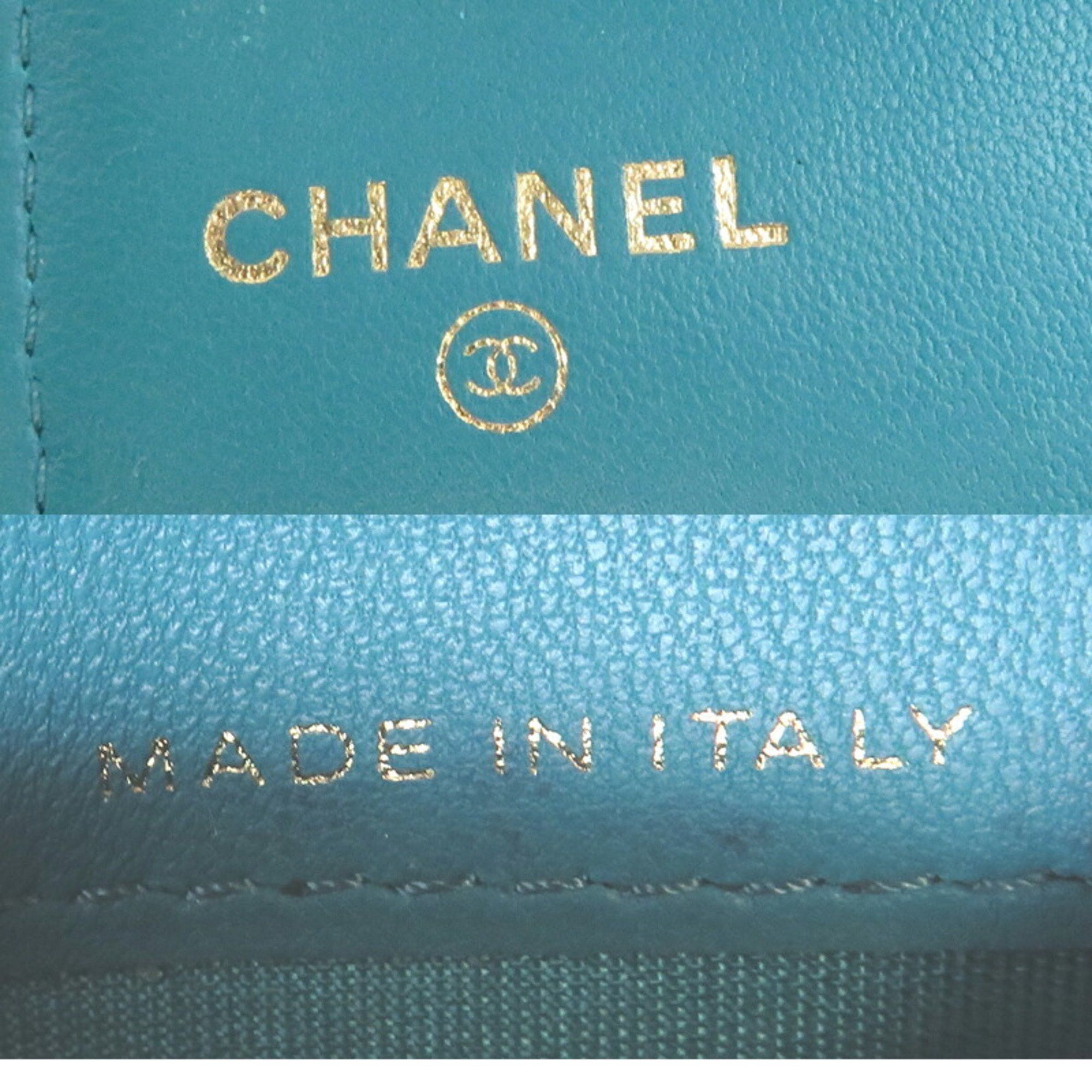 Chanel Chanel Coco Mark Tri-fold Wallet for Women, Leather, Turquoise (Blue) Size ONE SIZE - 8 Thumbnail