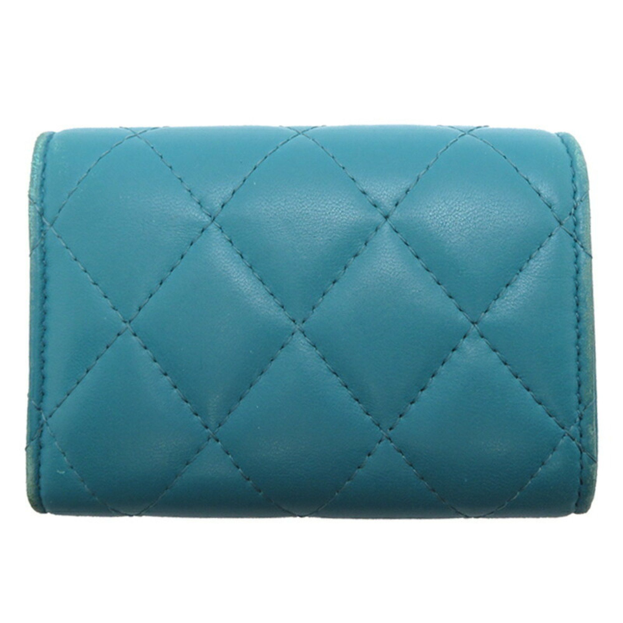Chanel Chanel Coco Mark Tri-fold Wallet for Women, Leather, Turquoise (Blue) Size ONE SIZE - 2 Thumbnail