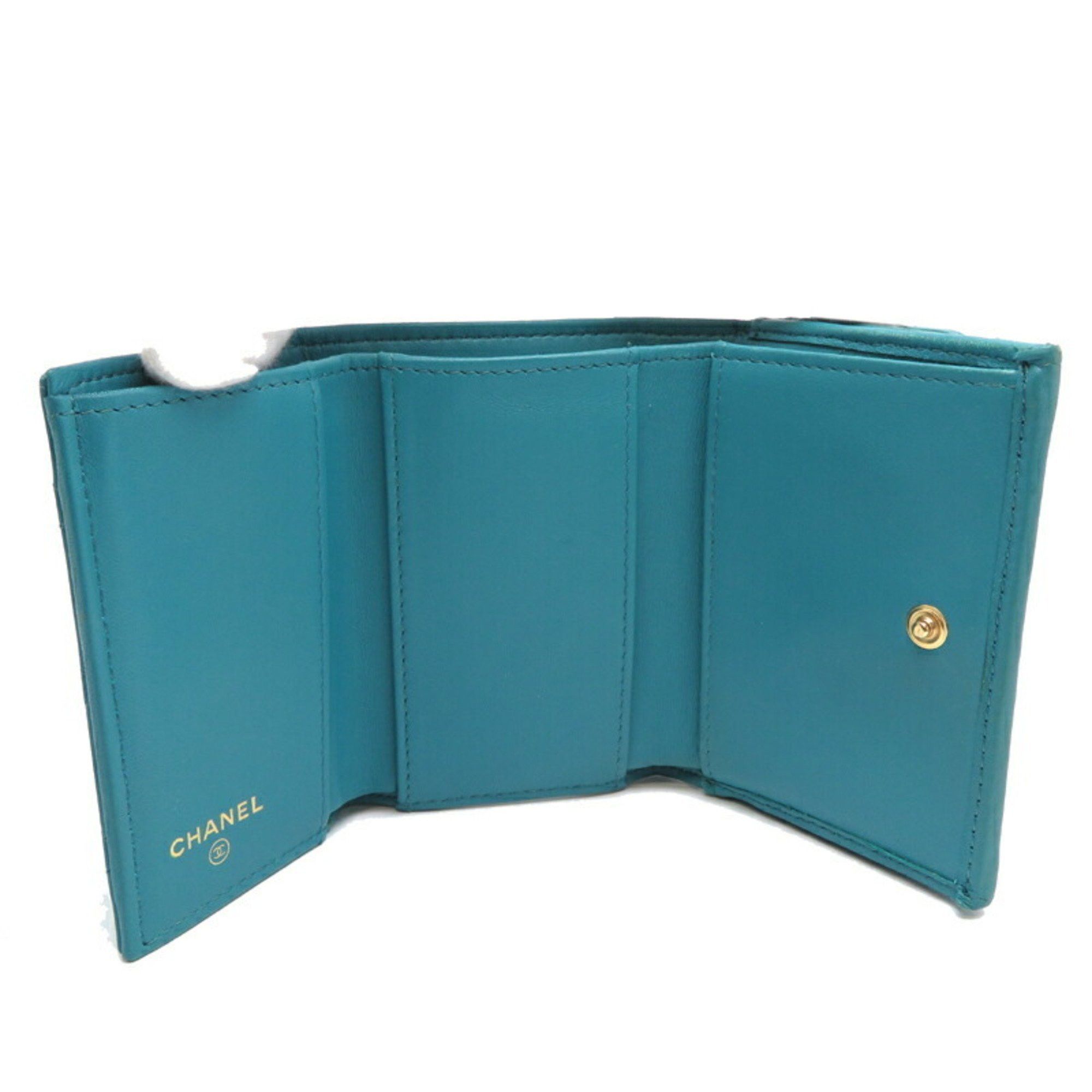 Chanel Chanel Coco Mark Tri-fold Wallet for Women, Leather, Turquoise (Blue) Size ONE SIZE - 5 Thumbnail