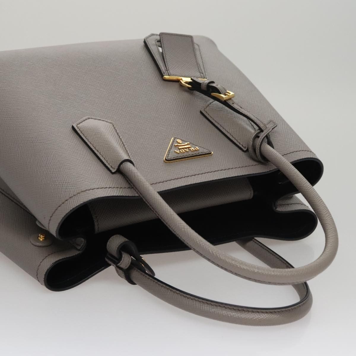 Prada Double Grey Leather Handbag (Pre-Owned) Size ONE SIZE - 14 Thumbnail