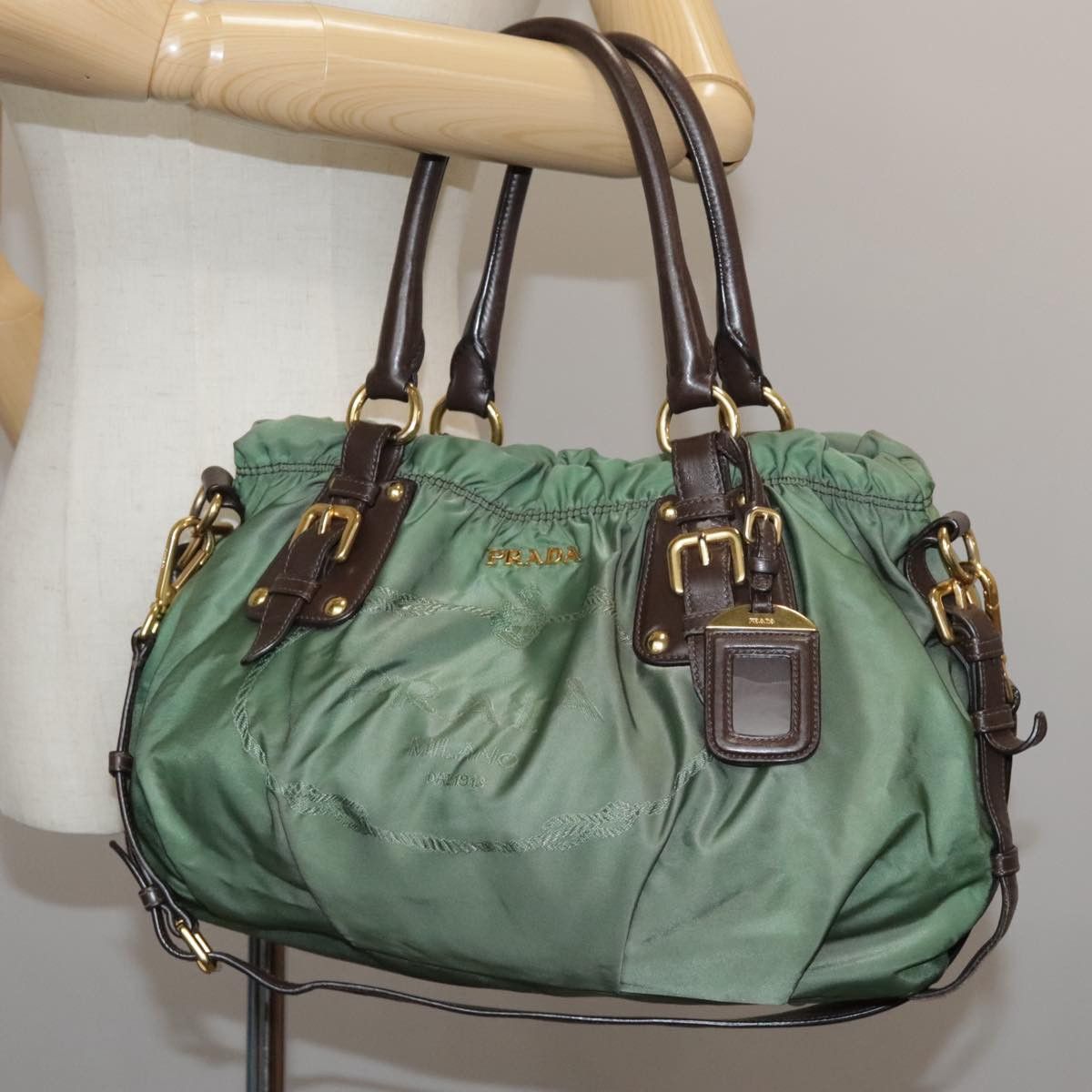 Prada Tessuto Green Synthetic Tote Bag (Pre-Owned) Size ONE SIZE - 14 Thumbnail