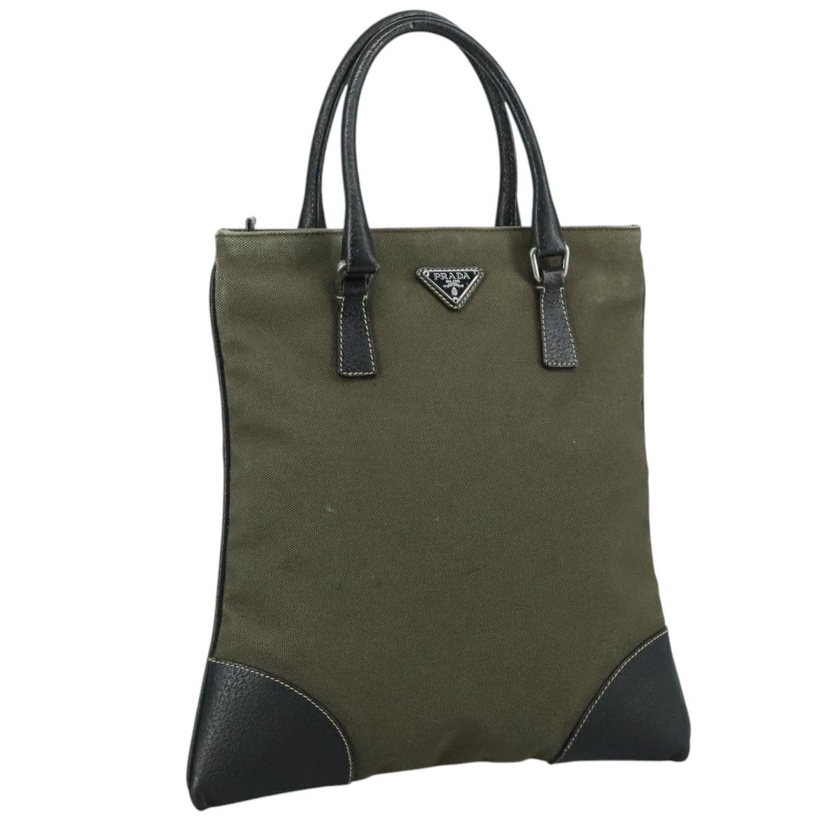 Prada Triangle Logo Khaki Canvas Handbag (Pre-Owned) Size ONE SIZE - 17 Thumbnail