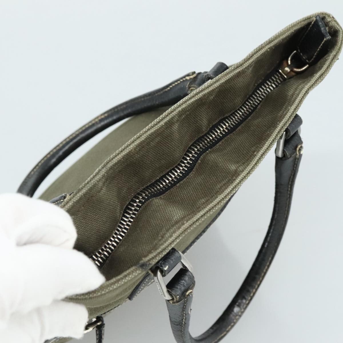 Prada Triangle Logo Khaki Canvas Handbag (Pre-Owned) Size ONE SIZE - 18 Thumbnail