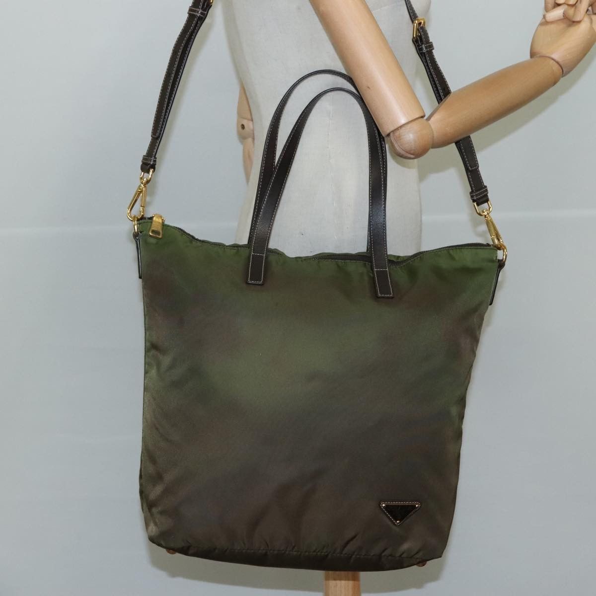 Prada Tessuto Khaki Synthetic Tote Bag (Pre-Owned) Size ONE SIZE - 13 Thumbnail